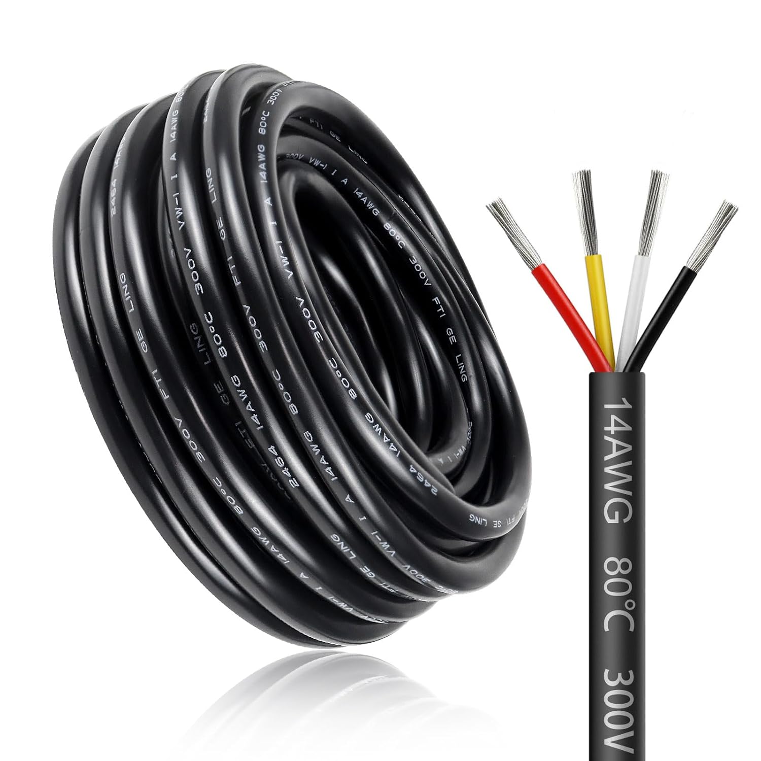 20 Meter 14 AWG 4x2,0 mm² 4-adriges Stromkabel (verzinntes Kupfer, PVC) für 5/12/24/300 V