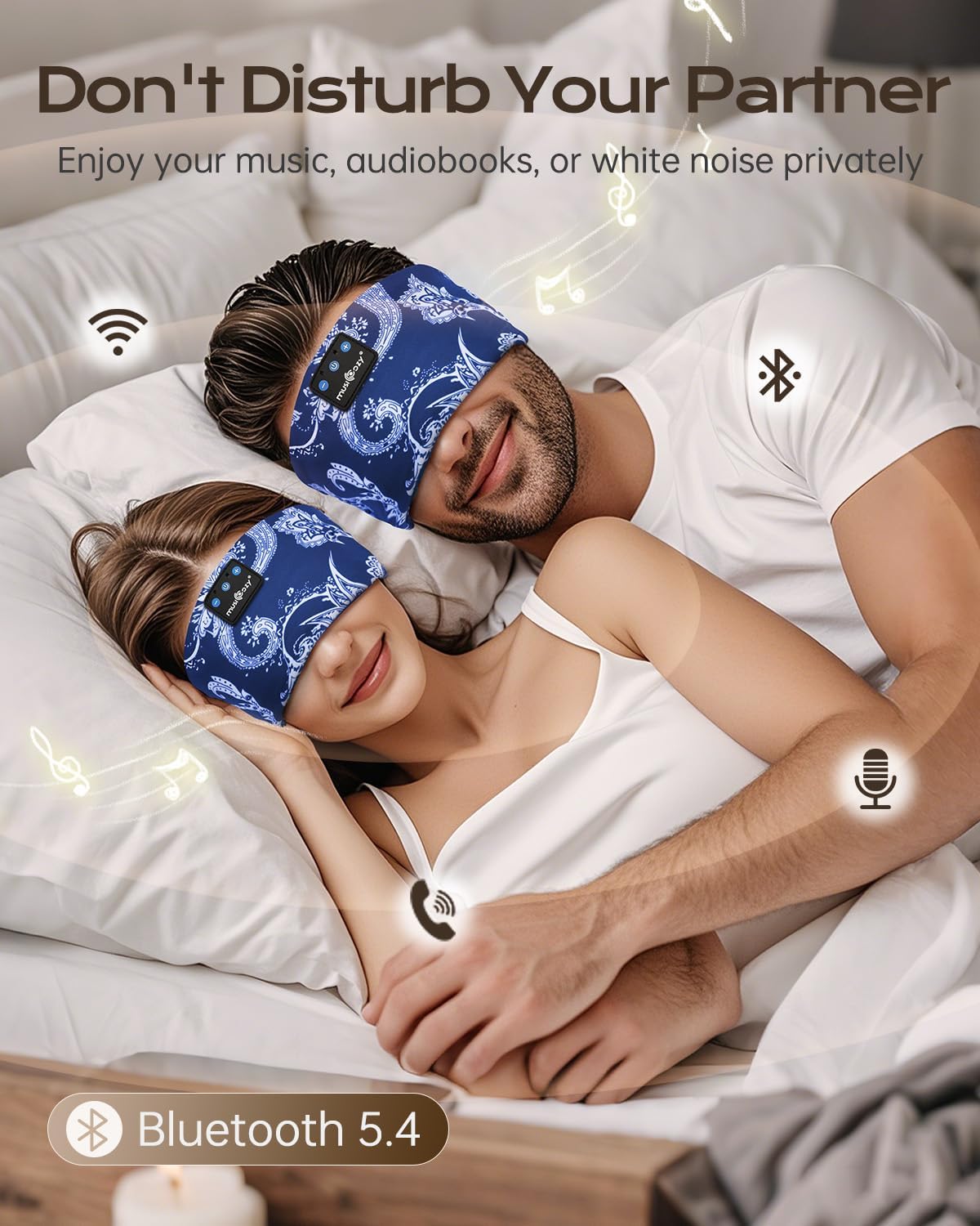 Detalle de MUSICOZY Bluetooth-Schlafkopfhörer: Schlafen, Reisen & Training ohne Kabel – für Seitenschläfer