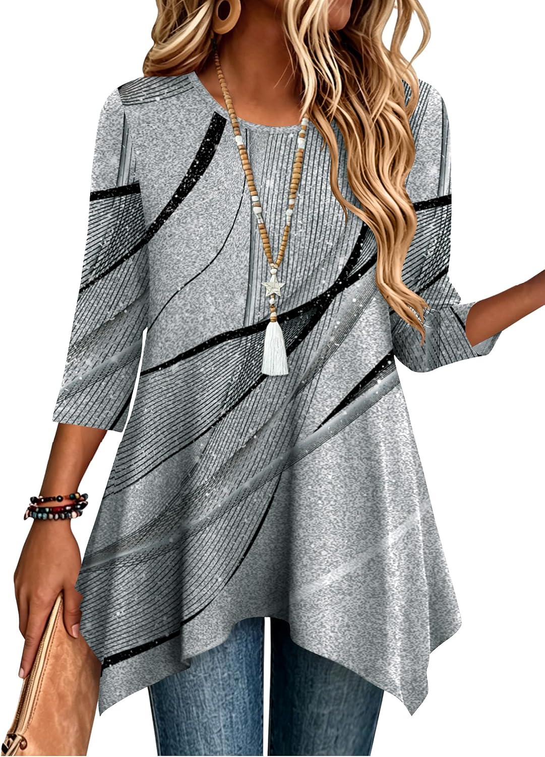 Detalle de Zeagoo Women's Plus Size 3/4-Sleeve Tunic Top with Stretch Fabric