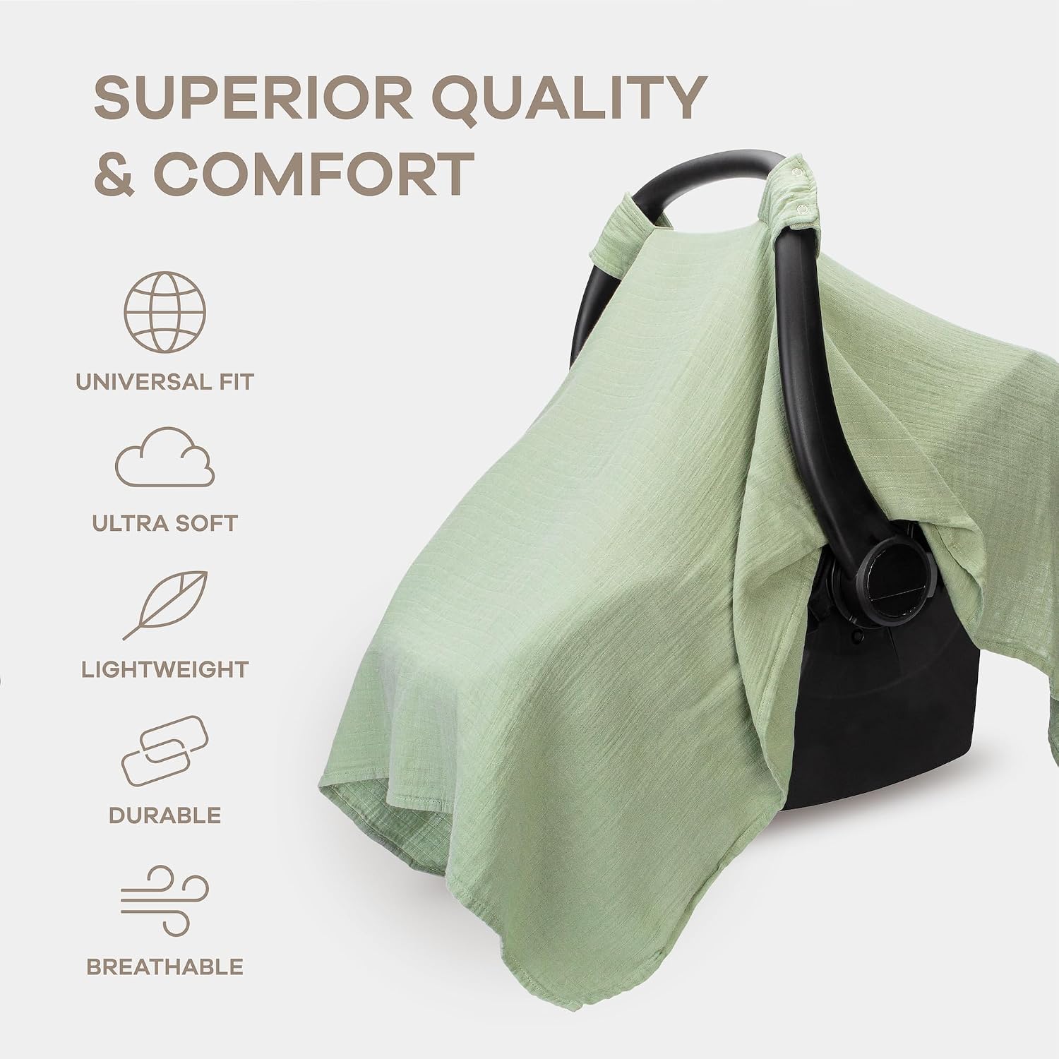 Thumbnail 2 de Comfy Cubs Muslin Cotton Infant Car Seat Cover, Sage, with Snap Closure