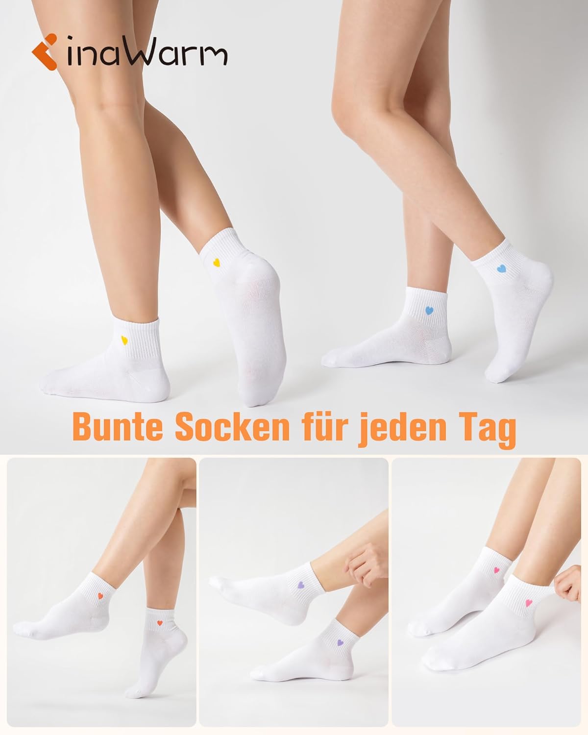 Thumbnail 5 de inaWarm Sneaker Socken Damen – Baumwolle Quarter Socken im 5er Geschenkset