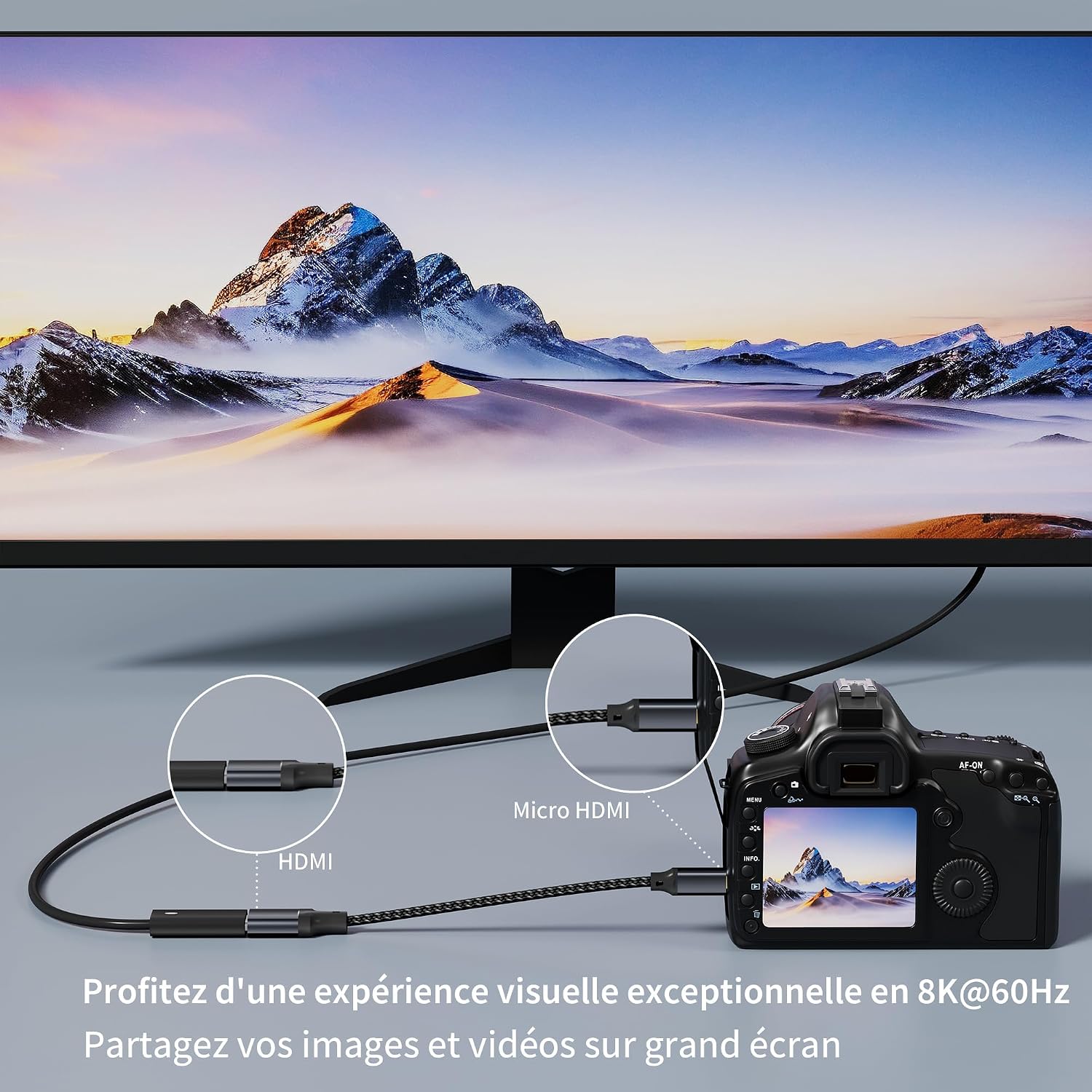 Thumbnail 1 de Câble Micro-HDMI vers HDMI 8K 2.1 – 20 cm, eARC, HDR, jusqu'à 8K@60Hz