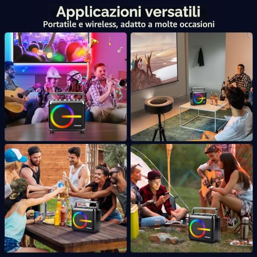 Thumbnail 7 de Macchina per karaoke TOMPROAD: PA portatile con 2 microfoni wireless, luci LED e Bluetooth