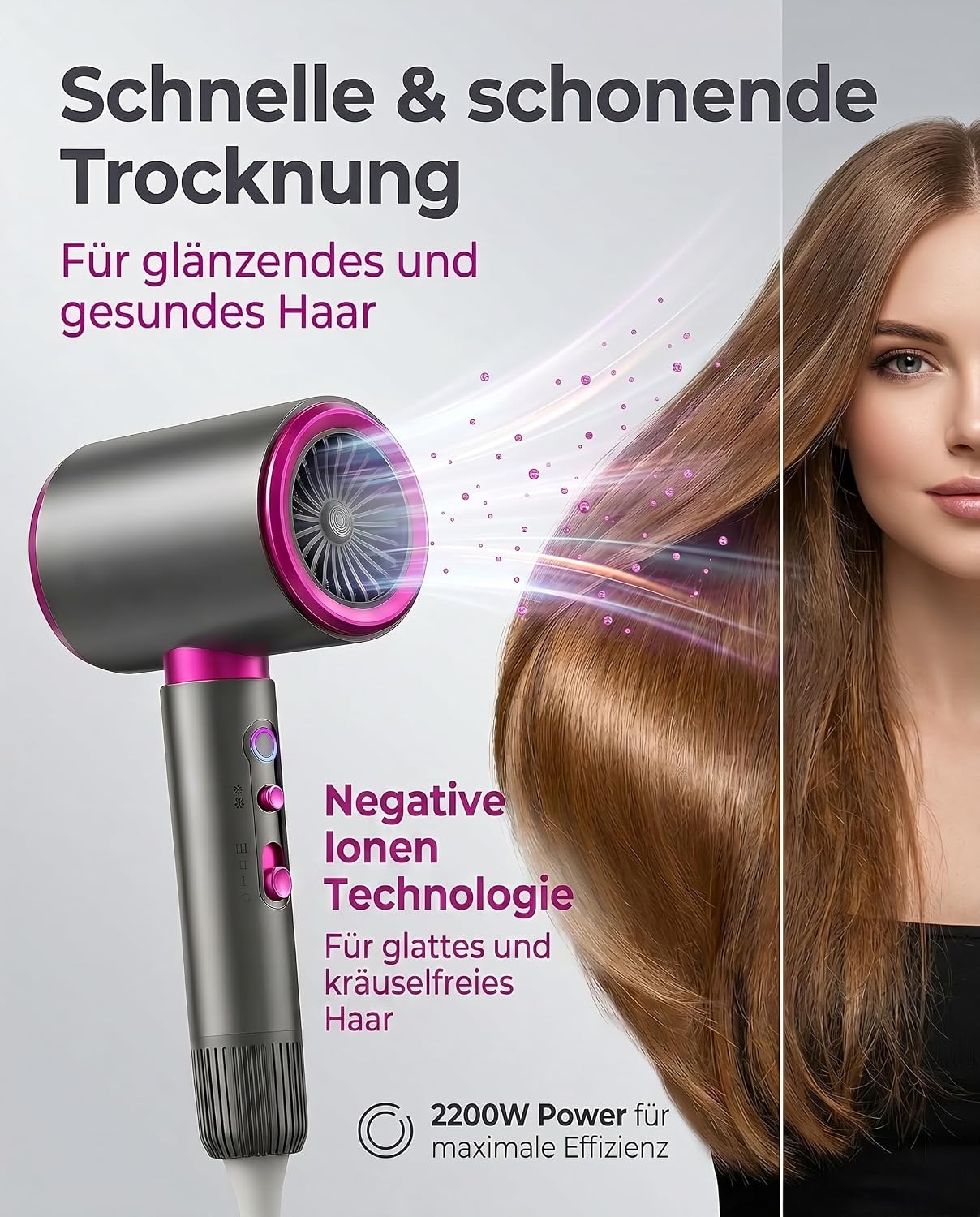 Detalle de DMTIVMG Haartrockner Ionen 2200W: Schnelles Trocknen, Diffusor und Konzentrator – ideal für unterwegs