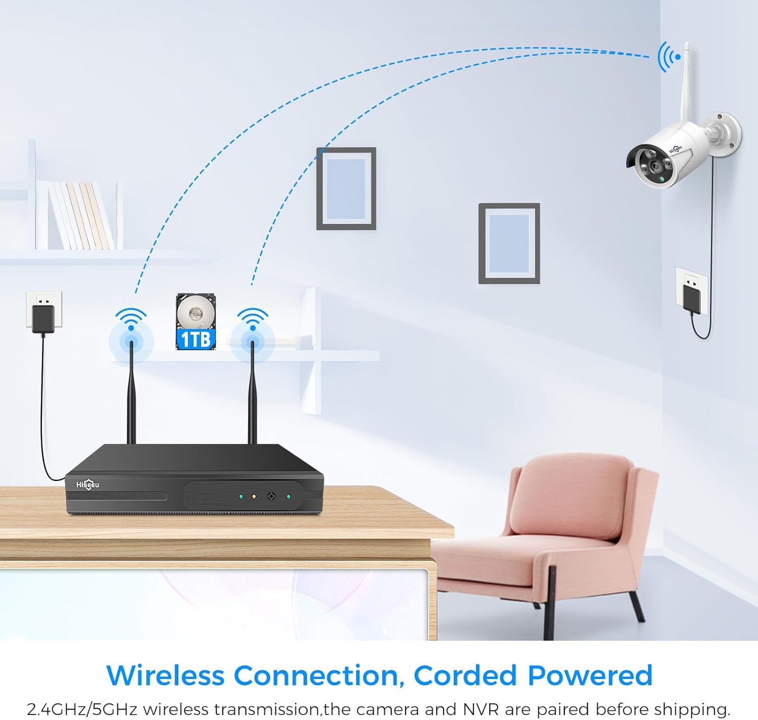 Thumbnail 1 de [100ft] Hiseeu Wireless WiFi Security Camera System: 16-Channel 4K NVR with 4 Outdoor Cameras