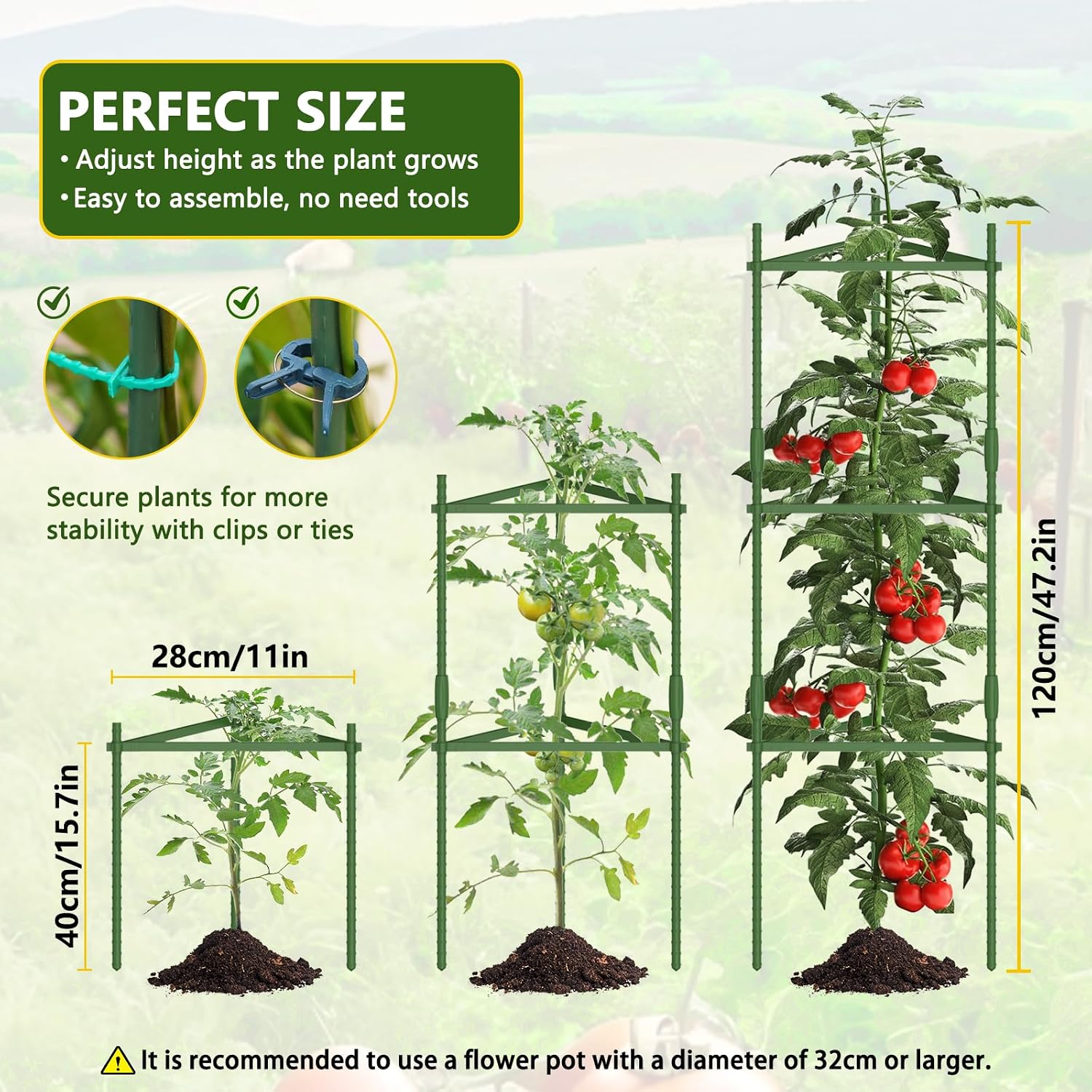 Detalle 2 de Ergohortus TPA0201 Tomato Plant Support Cages, Adjustable 47-inch, Set of 3