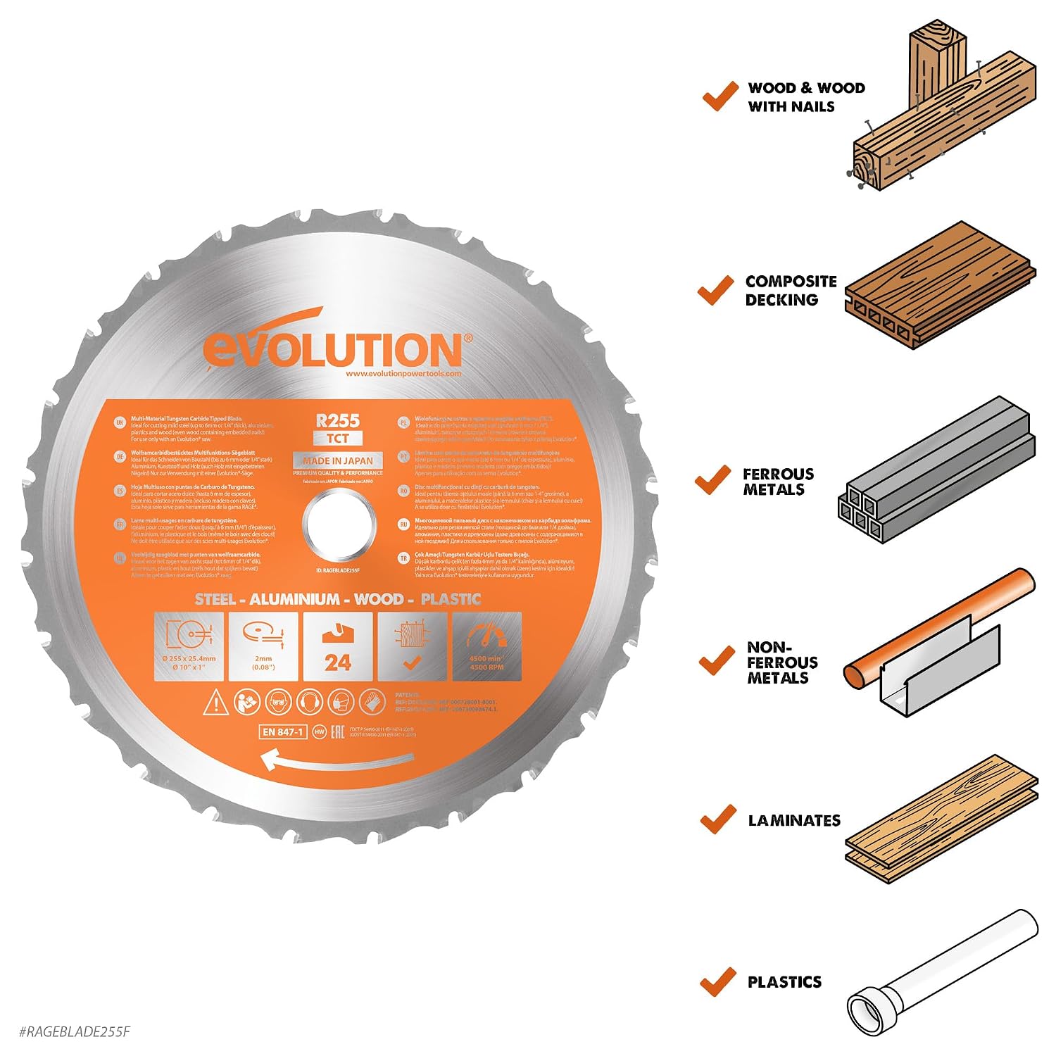 Thumbnail 1 de R210TCT-24T Evolution Power Tools: 210 mm Multimaterial-Sägeblatt für Kreissäge und Kappsäge