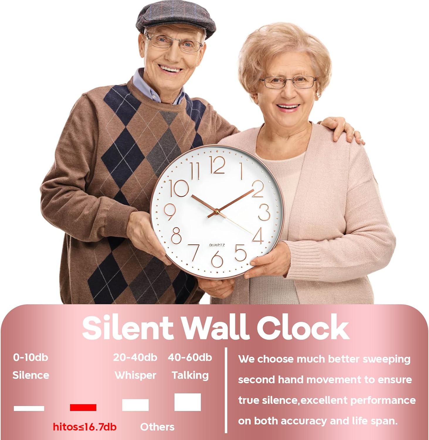 Detalle de Delgeo Modern Silent Wall Clock 25-30cm – Minimalist Rose Gold