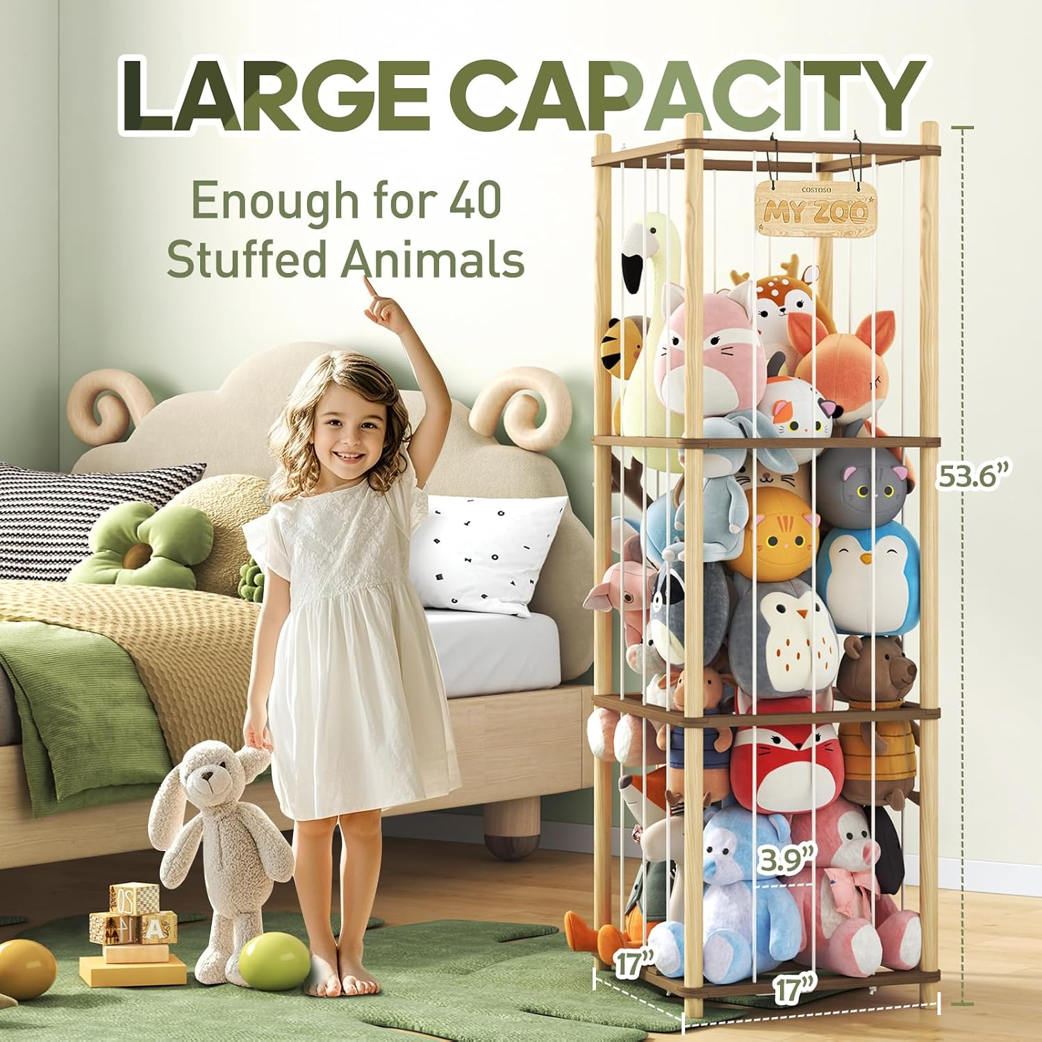 Detalle 2 de FunreemaG SSF3 Stuffed Animal Organizer, Two-Tone Pine Wood, Open Design