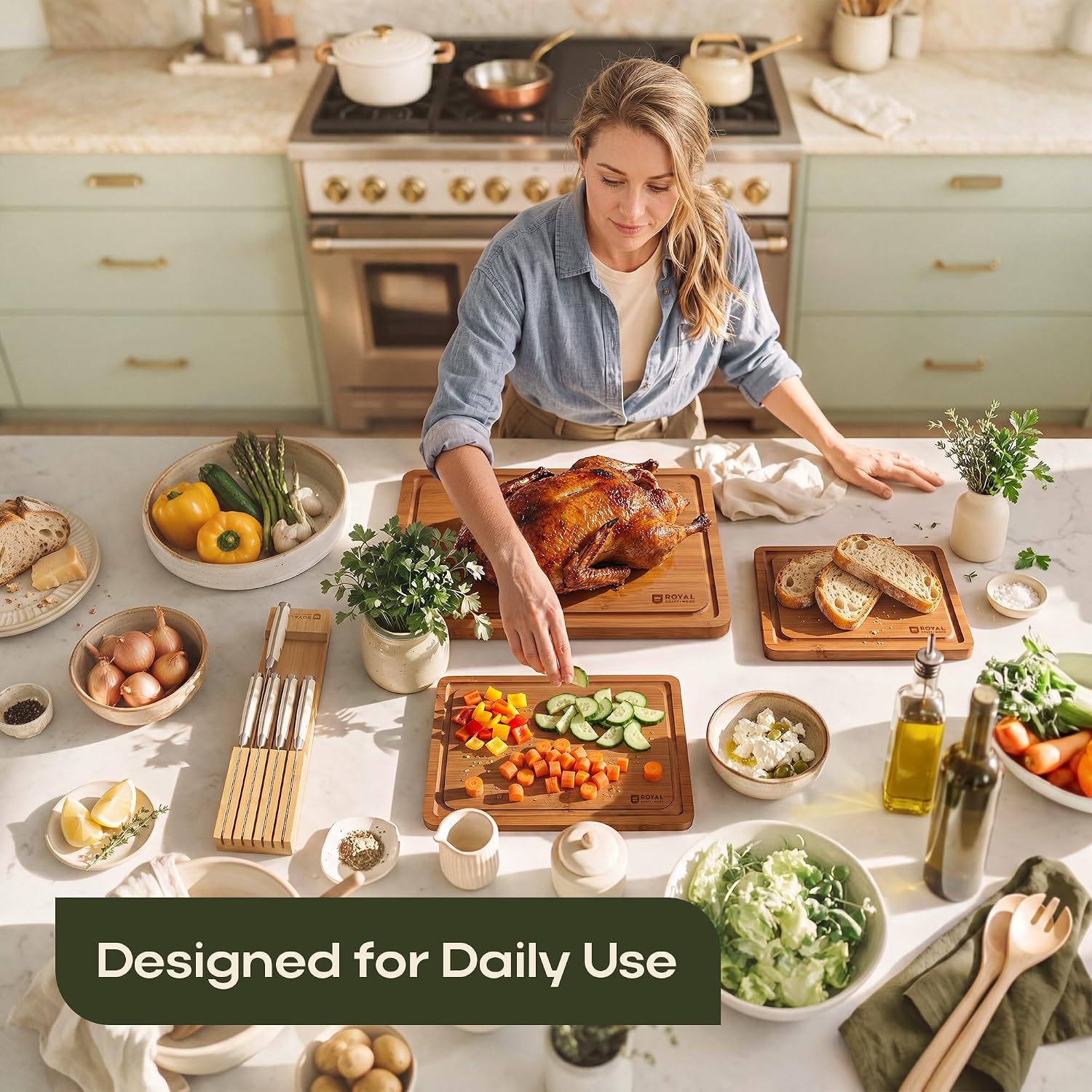 Detalle 2 de ROYAL CRAFT WOOD Carbonized Brown Cutting Board Set, 3-Piece Bamboo