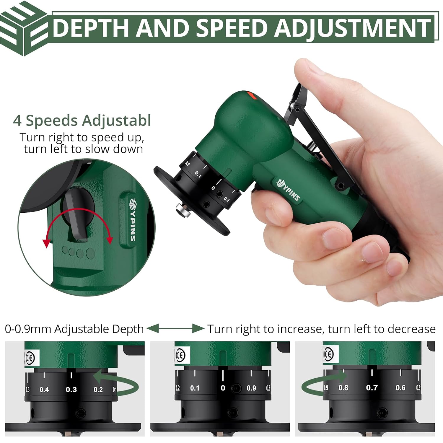 Detalle 1 de EYPINS Pneumatic Chamfering Tool, 1/4-inch, 4-Speed, 30,000 RPM