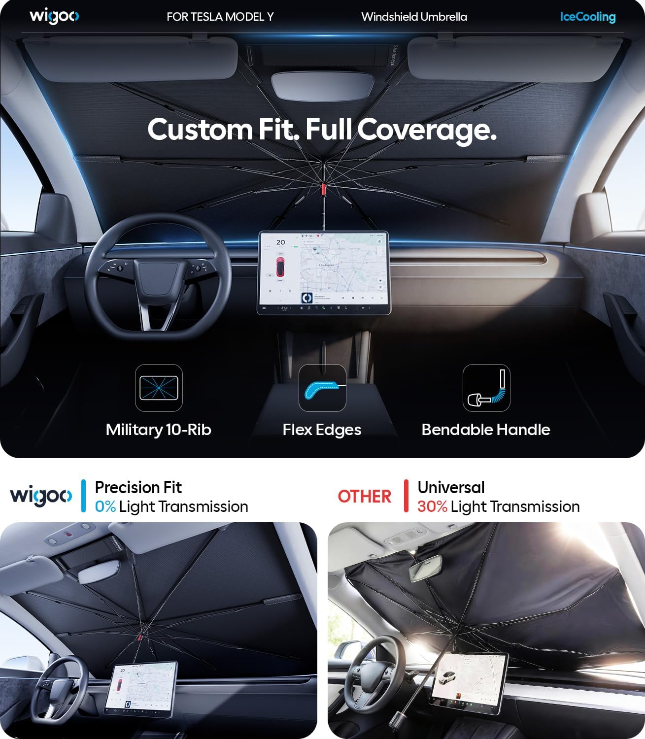 Thumbnail 3 de Wigoo Windshield Sun Shade Umbrella for Tesla Model Y (2020–2026) Juniper
