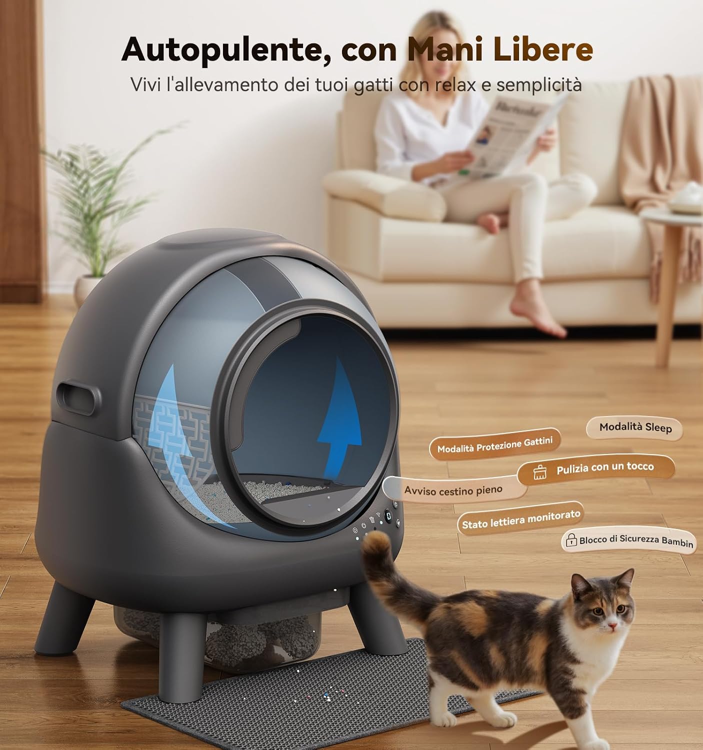 Detalle 2 de FEELNEEDY Lettiera Autopulente 65L per gatti