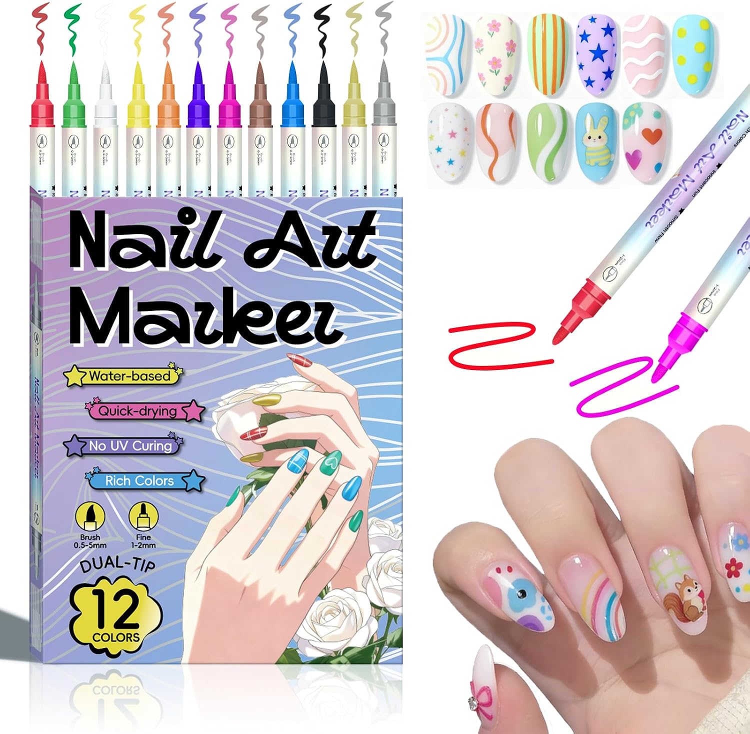 Detalle 2 de RAZET RA-MJB-04 nagelkunststiften, 12 kleuren, sneldrogend