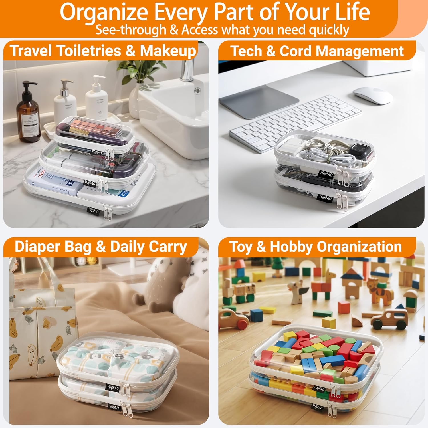 Thumbnail 2 de YQBRAO 3-Pack Clear Hard Shell Zipper Case (1.2mm) TSA-Approved Clear Travel Pouches