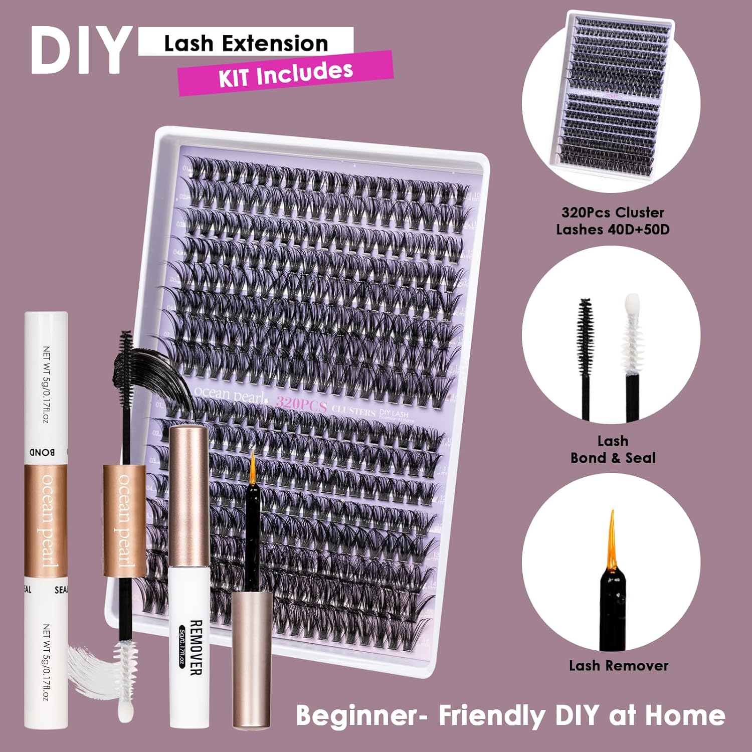 Detalle de OCEAN PEARL 40D 50D Lash Clusters Kit 320 pcs ๐