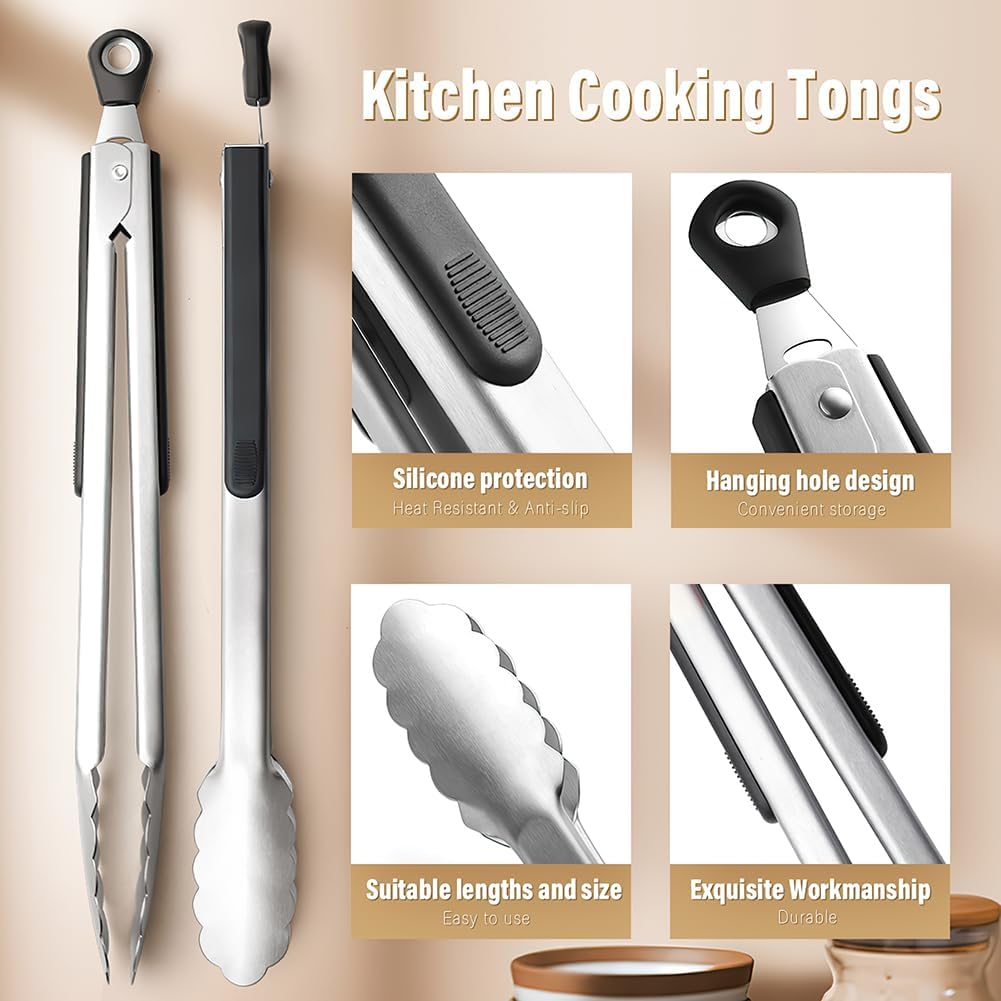 Thumbnail 6 de AOOSY CJ-115 16-Inch BBQ Tongs, Set of 2 with Scalloped Grips