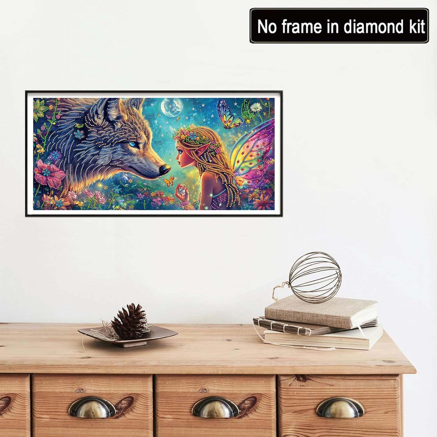 Detalle de Reofrey Special Shape Large Diamond Art Kit: Wolf Angel 30x60cm