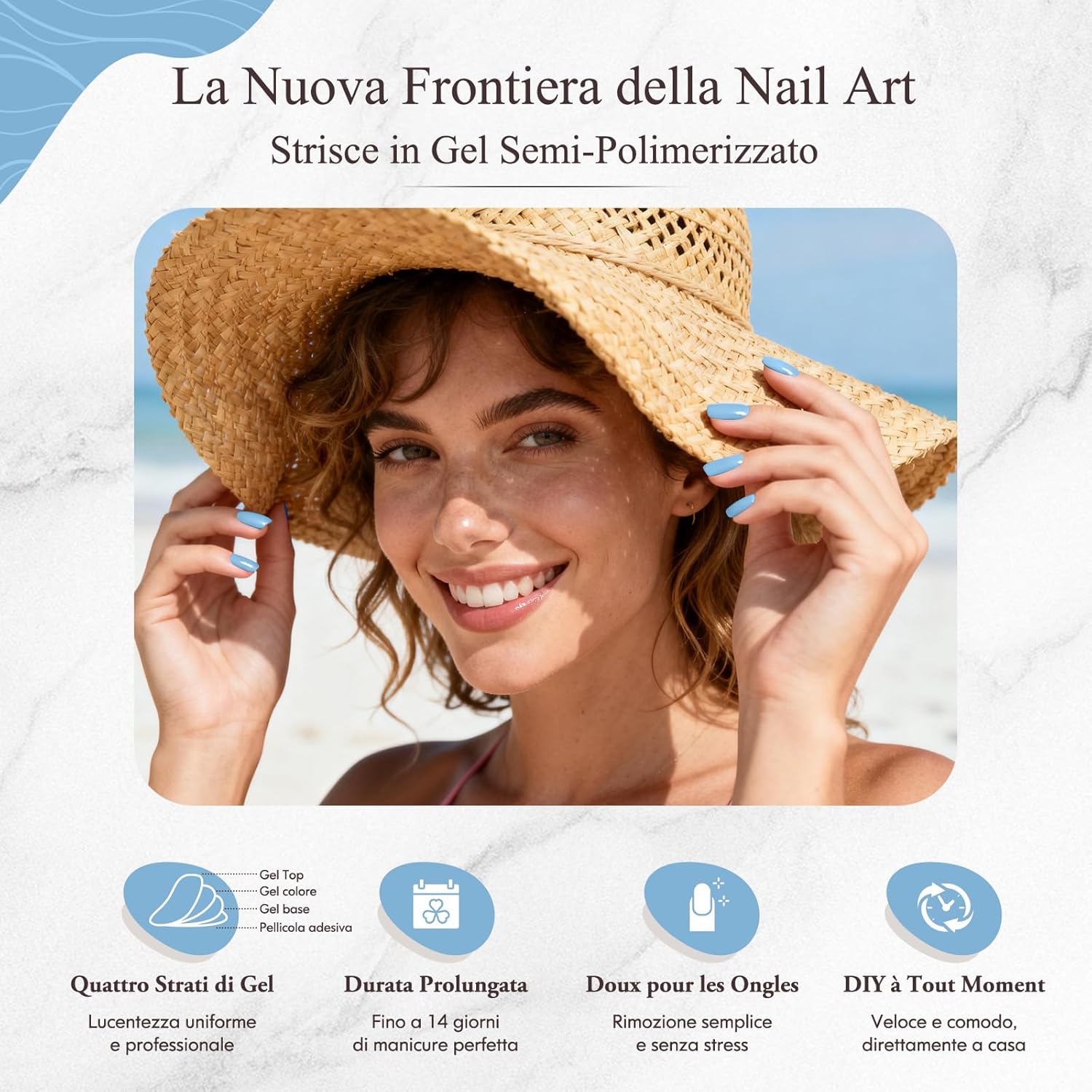 Detalle de Bagavs Unghie Gel Adesive UV 20 PCS Azzurro Pastello – Strisce Semi Polimerizzate per Manicure Veloce a Casa
