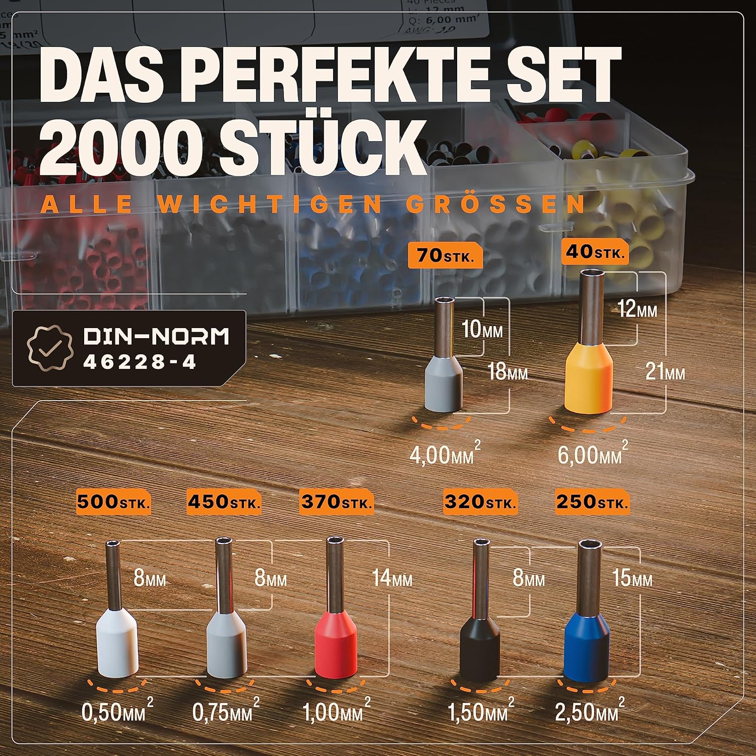 Detalle 2 de BAURIX Crimpzange Set mit 2000 Aderendhülsen 0,25–6 mm²