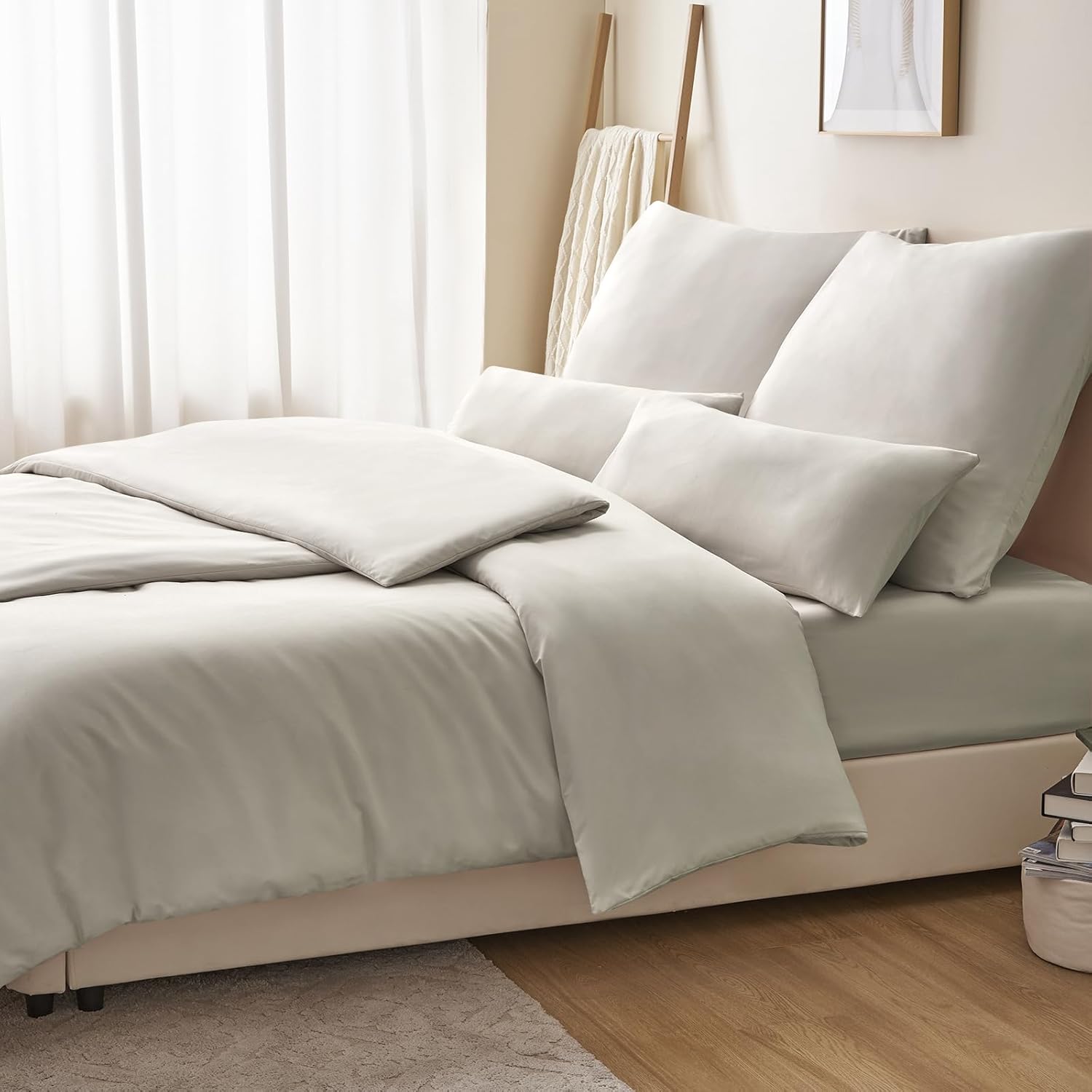 Thumbnail 4 de RUIKASI Bettwäsche-Set 135x200 beige, 4-teilig aus Polyester-Mikrofaser (mit Reißverschluss)