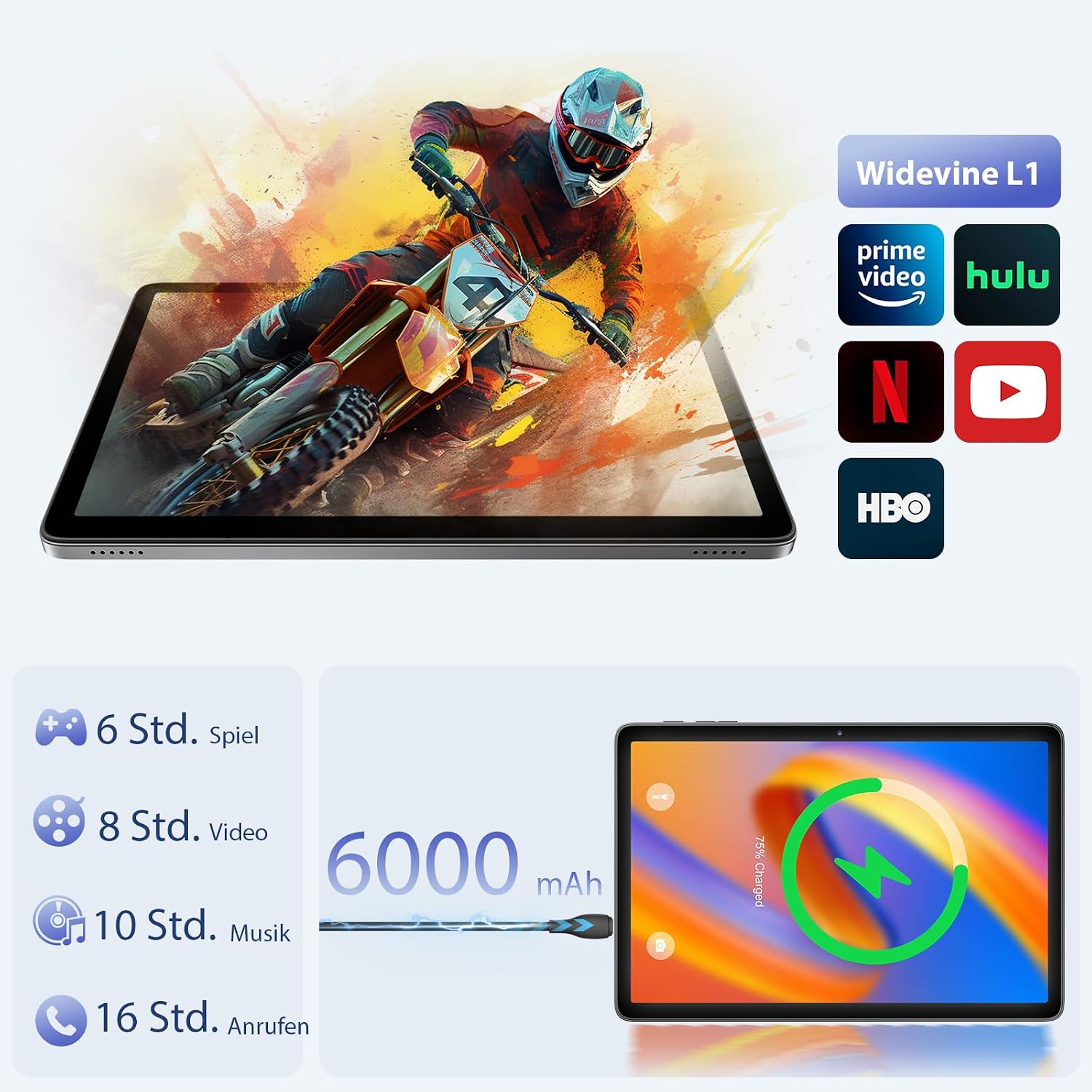 Detalle de Tablet 10 Zoll Android 15 mit Hülle, Maus & Tastatur, Octa-Core, 24 GB RAM + 128 GB ROM + 1 TB TF, 1280x800 HD IPS-Display
