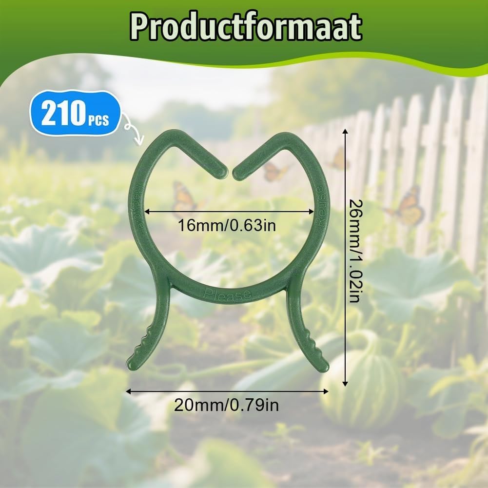 Detalle 2 de ANOMM plantenclips, 210 groene kunststof klemmen voor plantensteun