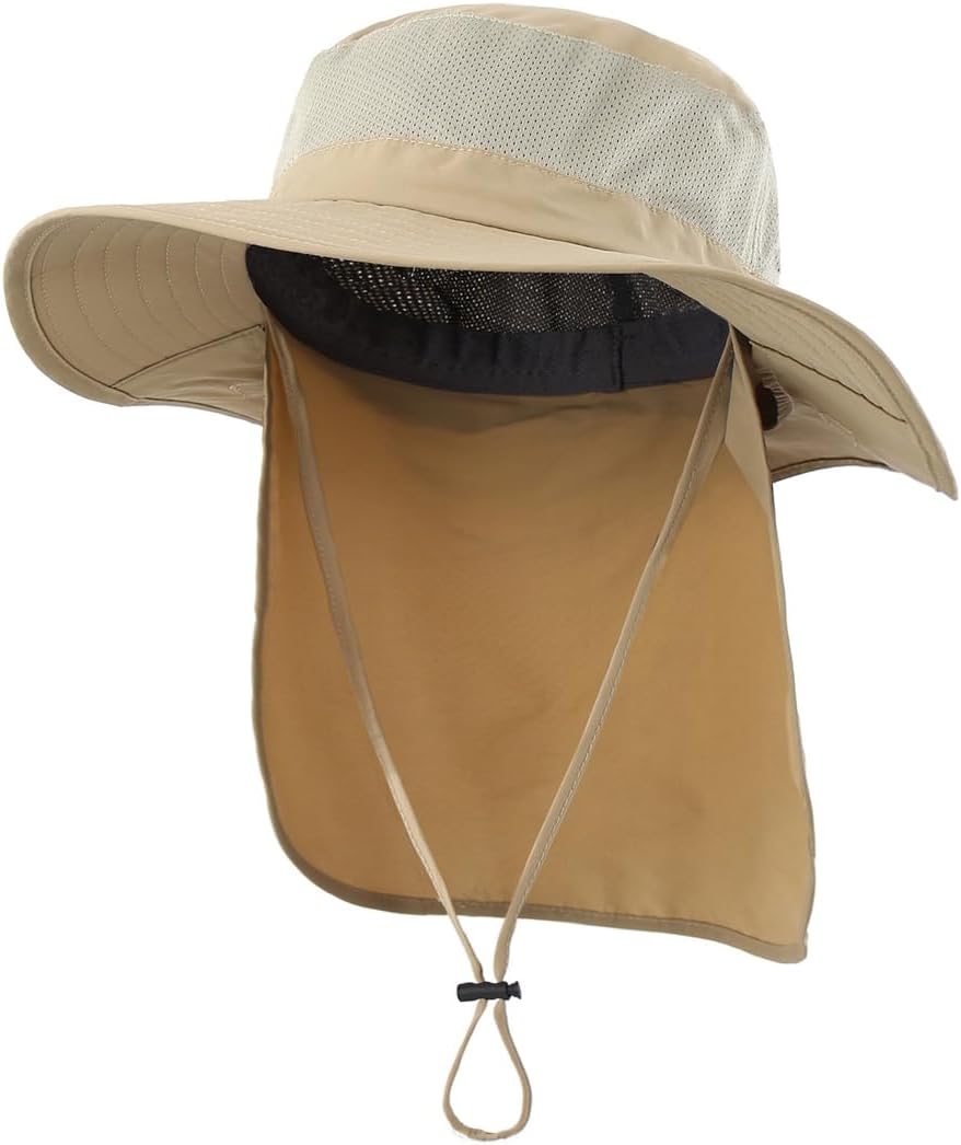 Detalle de Decentron Outdoor UPF 50+ Mesh Sun Hat with Neck Flap and Wide Brim