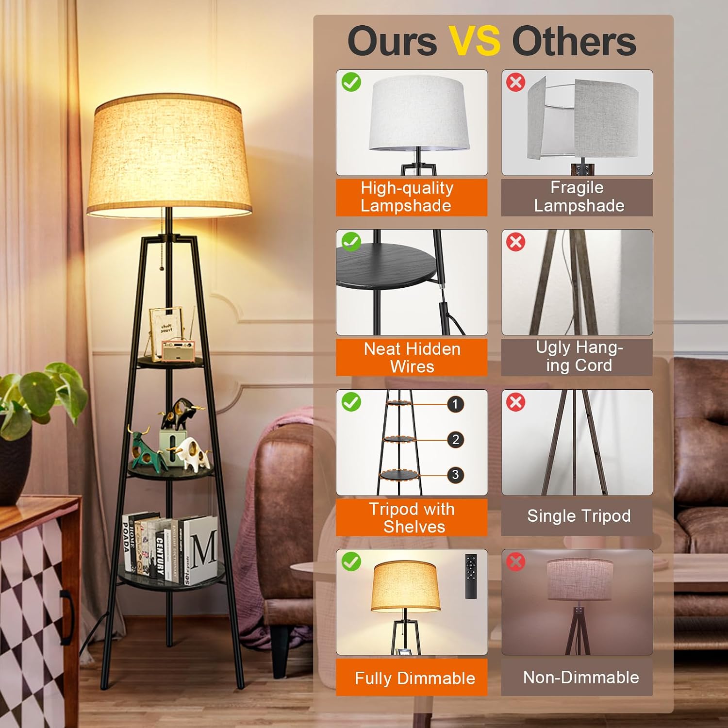 Detalle de OUTON 3 Layers Tripod Floor Lamp 1H timer