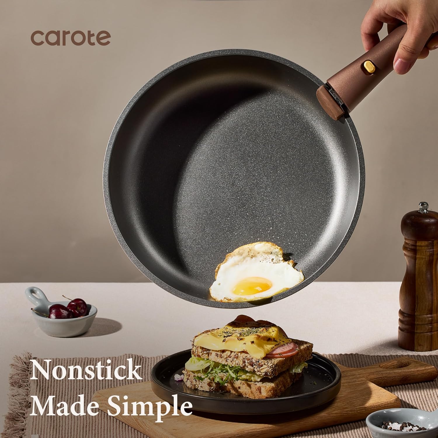 Thumbnail 2 de CAROTE 21-Piece Pots and Pans Set with Detachable Handle (Nonstick, Oven Safe) — Brown