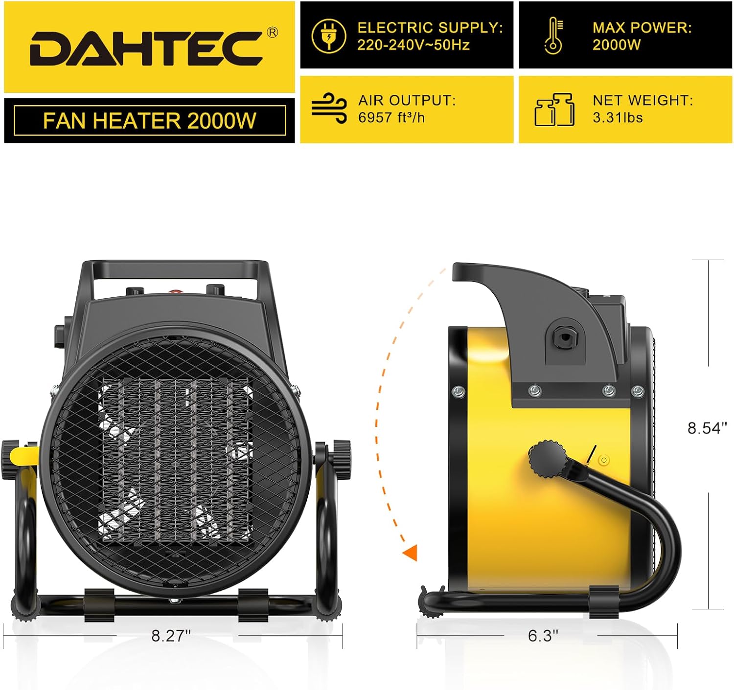 Thumbnail 5 de DAHTEC Electric Fan Heater 2000W portable ceramic heater