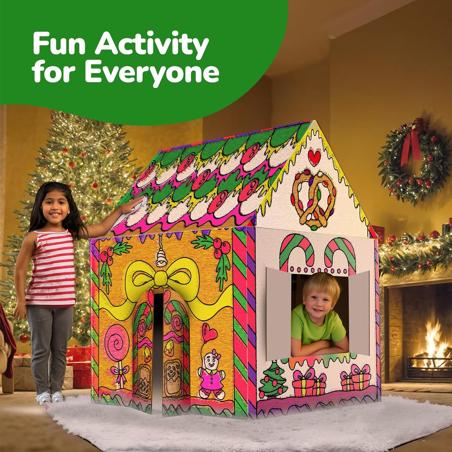 Thumbnail 3 de ArtCreativity Gingerbread House Cardboard Playhouse with 24 Crayons