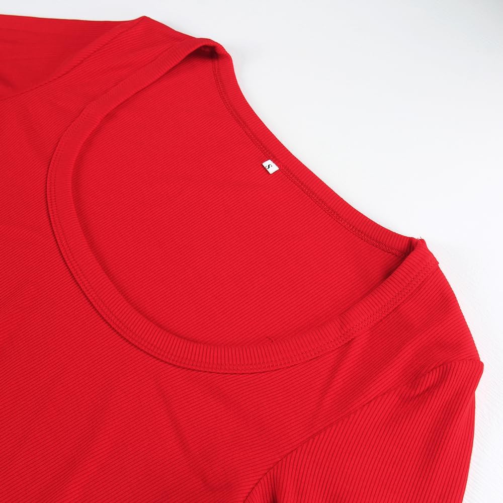 Detalle de Artfish Women's Ribbed Square-Neck Long-Sleeve Cropped Top