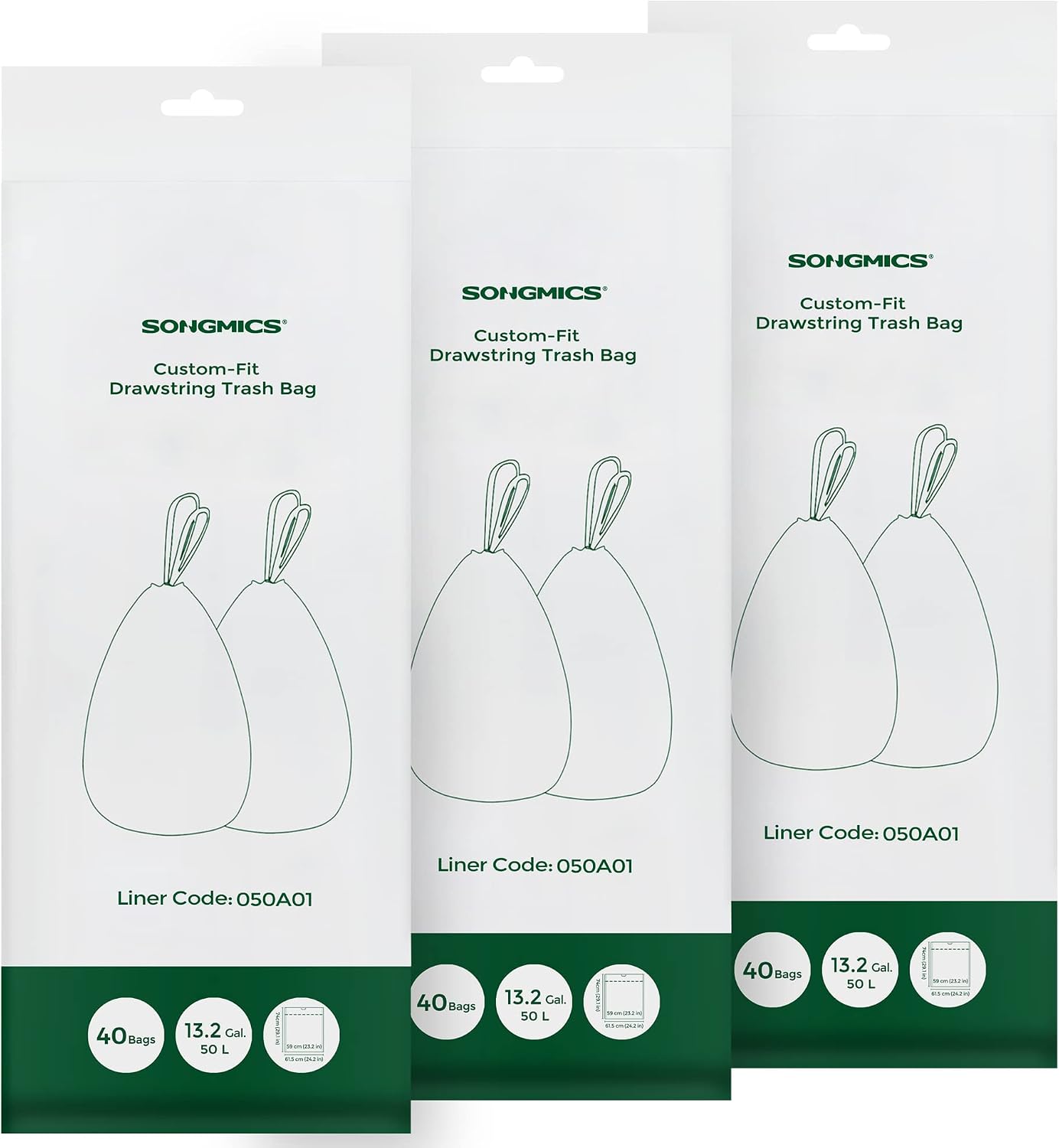SONGMICS Heavy-Duty Bin Bags 50 L, 120pcs