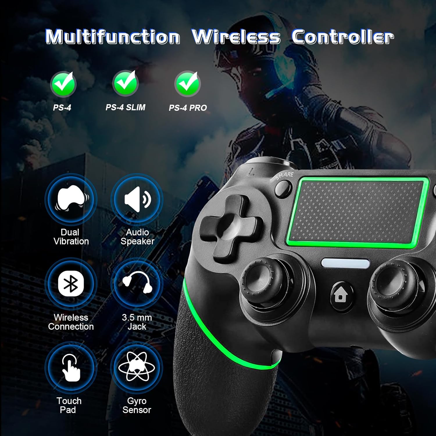 Detalle de Holilo Controller wireless per PS-4: controller compatibile PS4/Pro/Slim, vibrazione doppia e touch panel