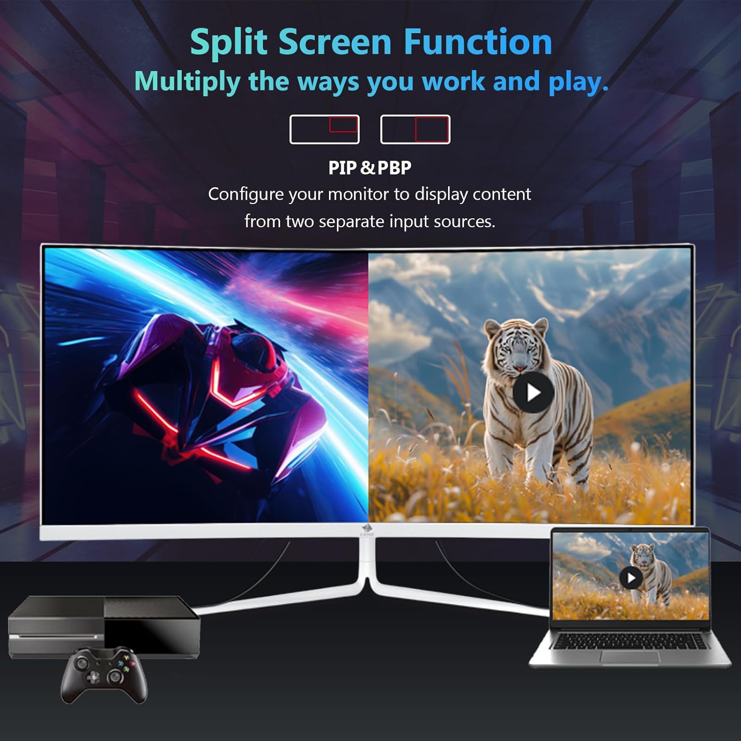Thumbnail 4 de Z-Edge 30 Zoll Ultrawide Curved Gaming Monitor (200 Hz DP, 165 Hz HDMI) mit VA-Panel & FreeSync – 2560×1080, Weiß