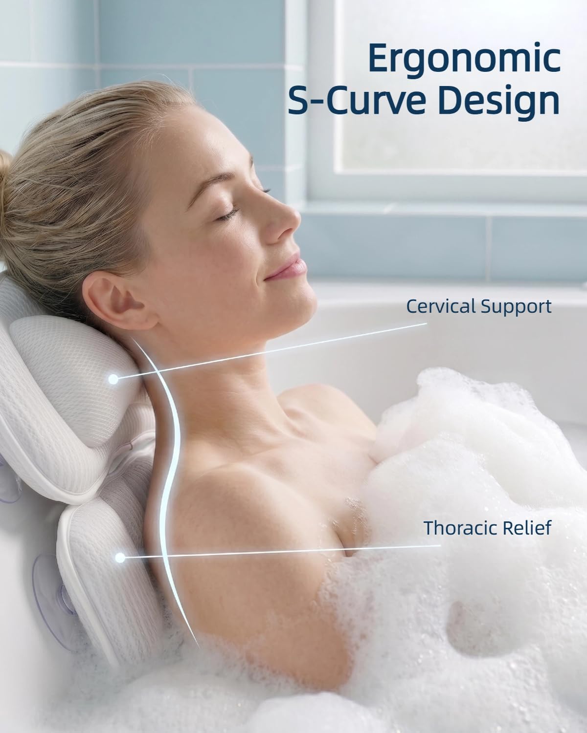 Thumbnail 4 de KEIY Bath Pillows set (2-piece) with 4D air mesh and 8 suction cups – white