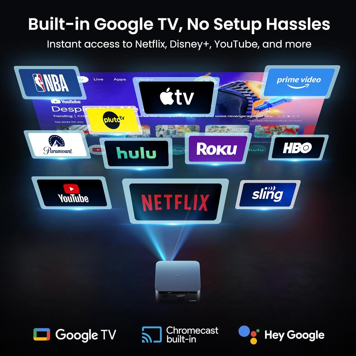 Detalle de HAPPRUN 3000 ANSI Lumens Outdoor Projector with Official Google TV