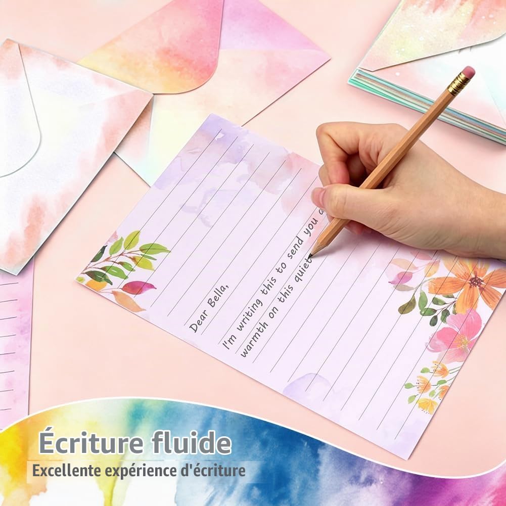 Detalle 2 de Vicloon briefpapier-set met 50 A5-vellen, 50 enveloppen en 60 bloemlabels