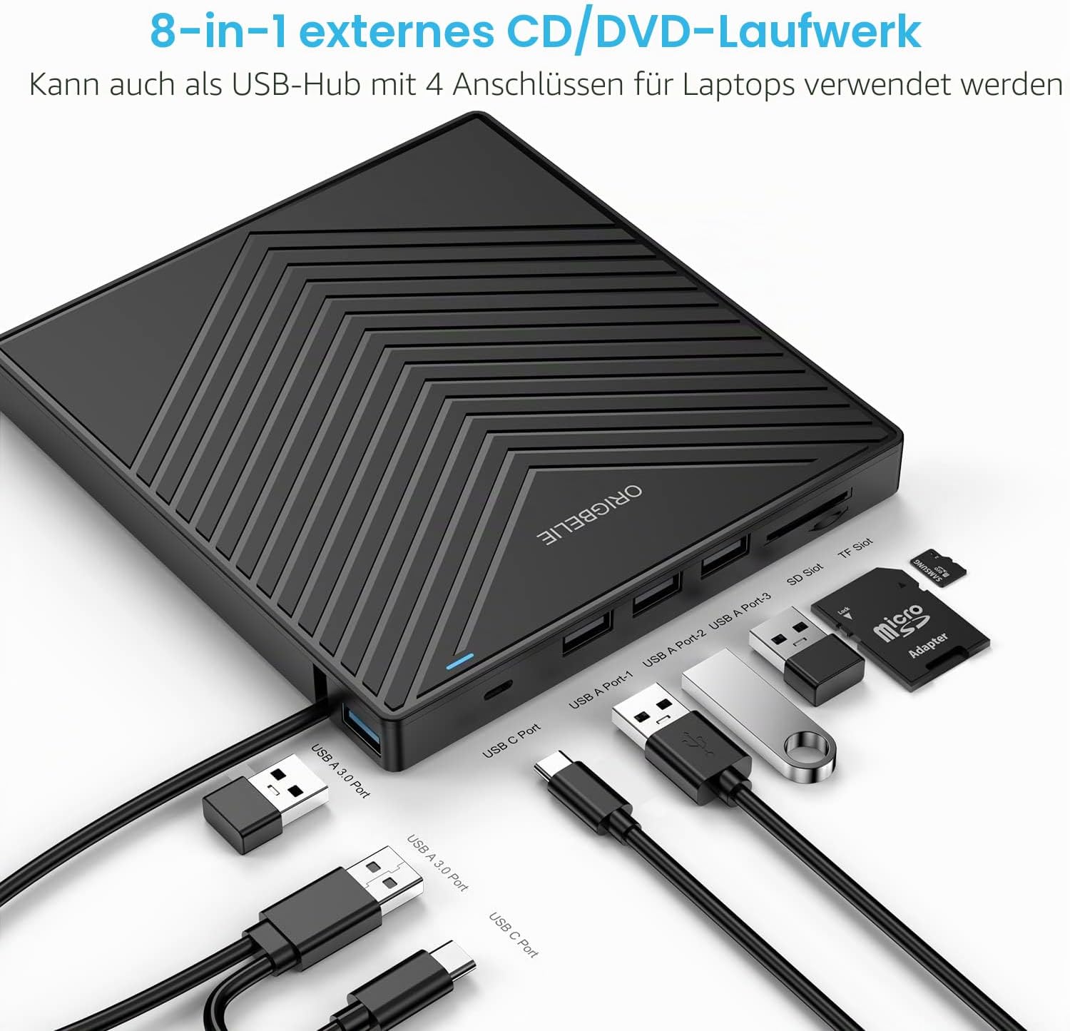 Thumbnail 2 de ORIGBELIE Externes DVD Laufwerk USB 3.0 💽