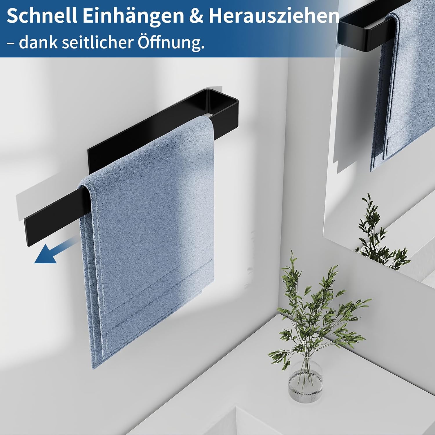 Detalle de BETHOM 40 cm Handtuchstange selbstklebend (schwarz) – Handtuchhalter ohne Bohren für Bad & Küche