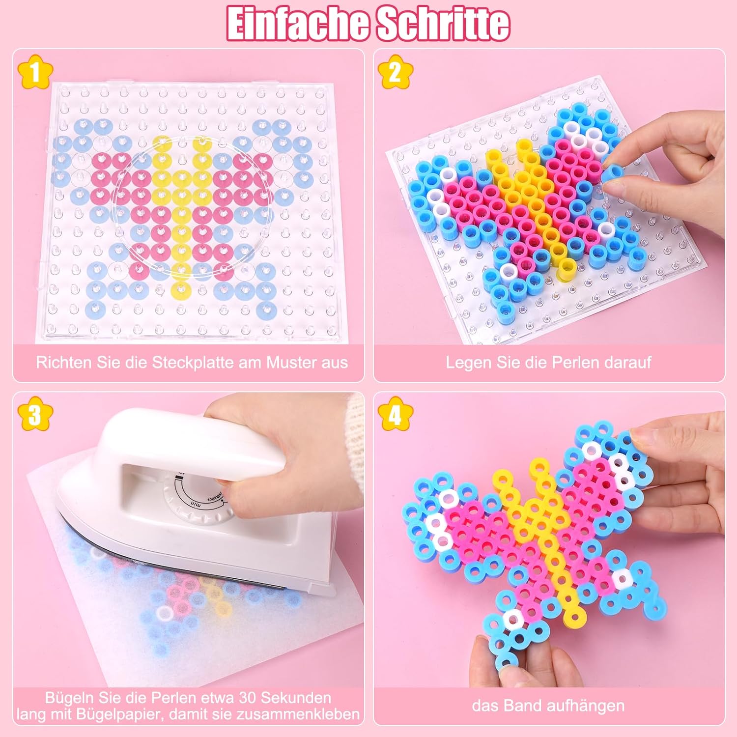 Thumbnail 5 de Homgaty 10-mm Bügelperlen-Set für Mädchen (ca. 1.000 Stück, XL-Platten, 10 Motive + Bügelpapier)