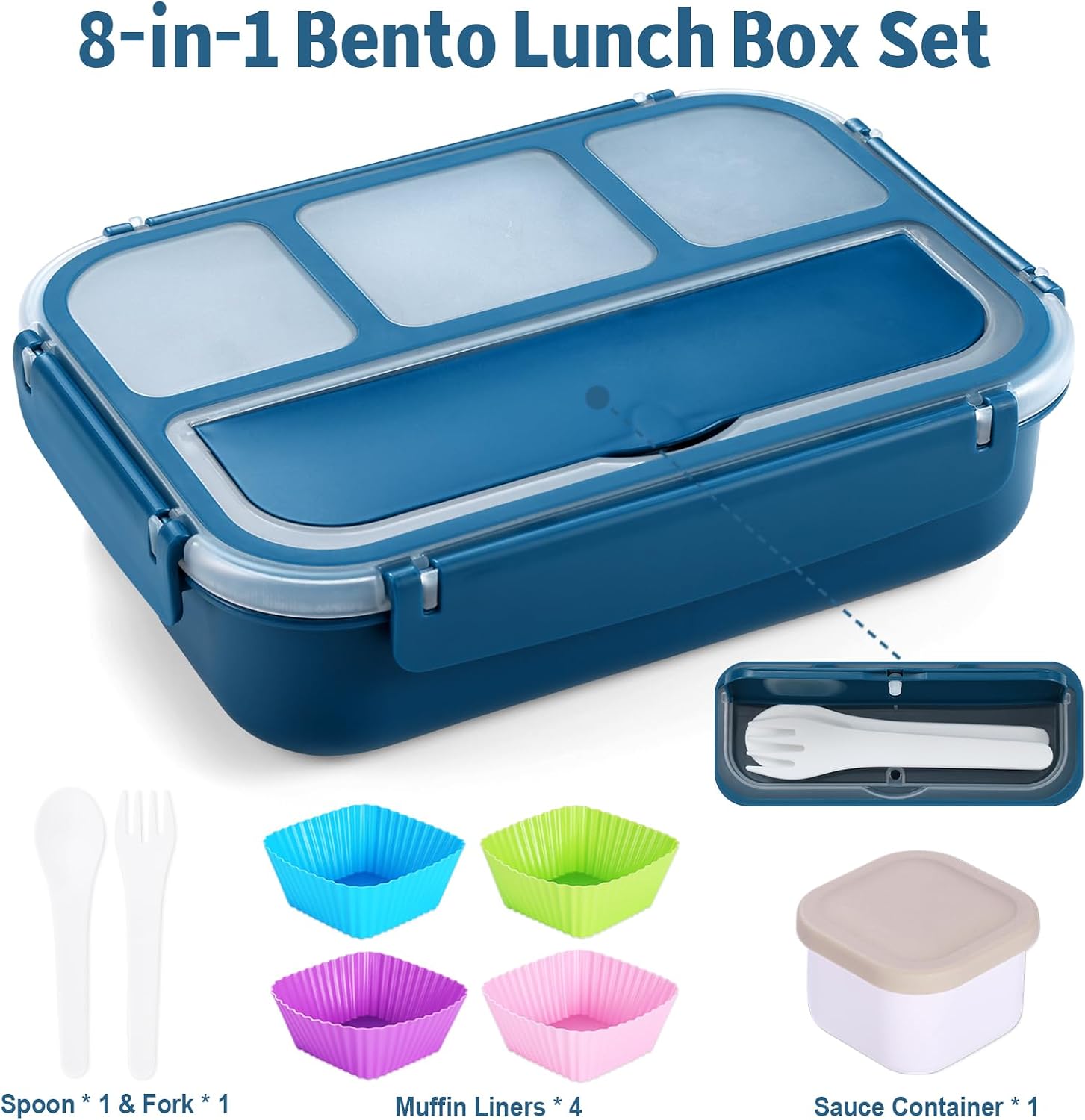 Thumbnail 4 de Shell and Turtle Bento Box Adult Lunch Box: 4-Compartment, Navy, Microwave Safe