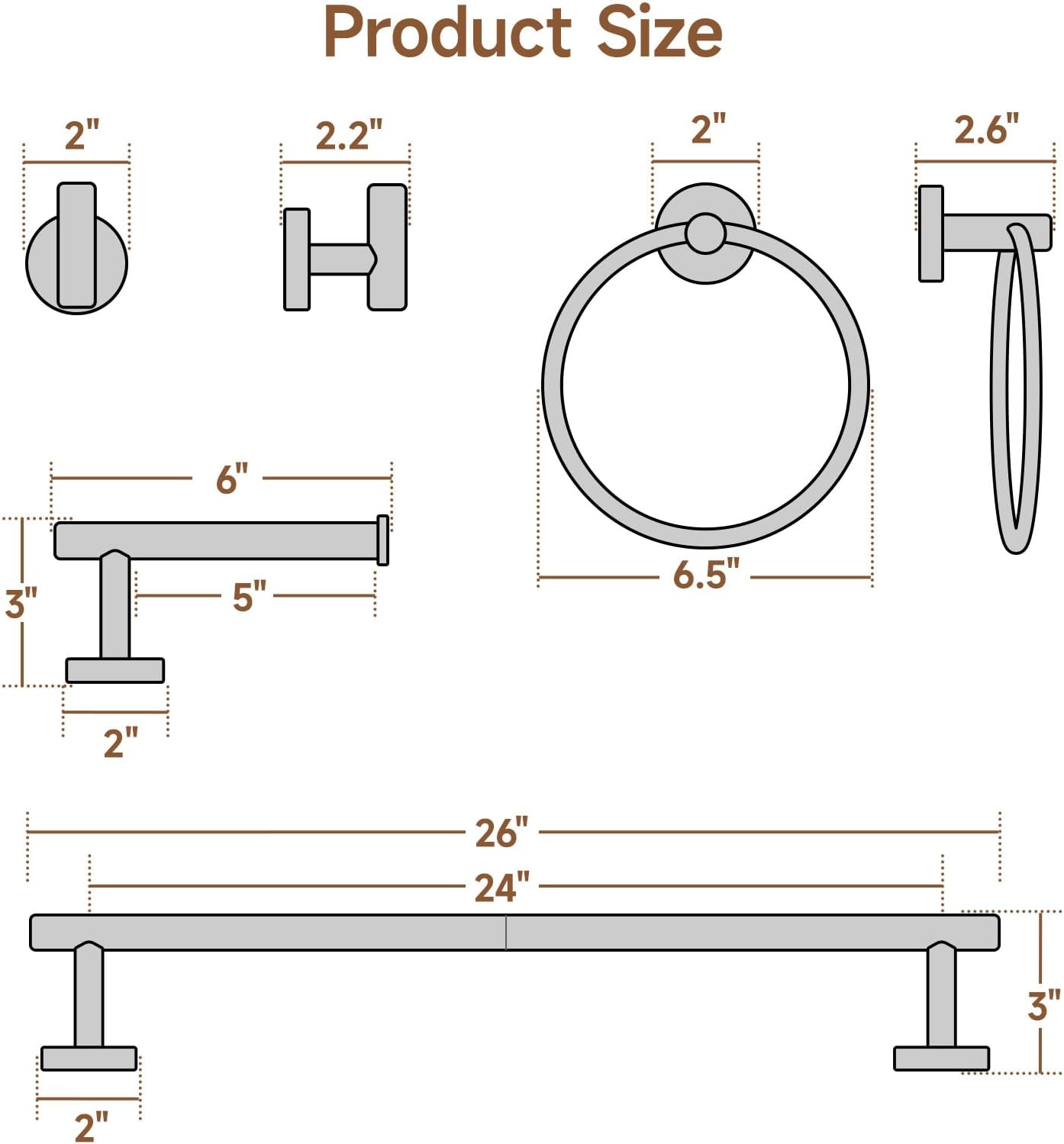 Thumbnail 6 de USHOWER 00BBA180_AM33US01 Bathroom Hardware Set, Matte Black, 24-Inch Towel Bar
