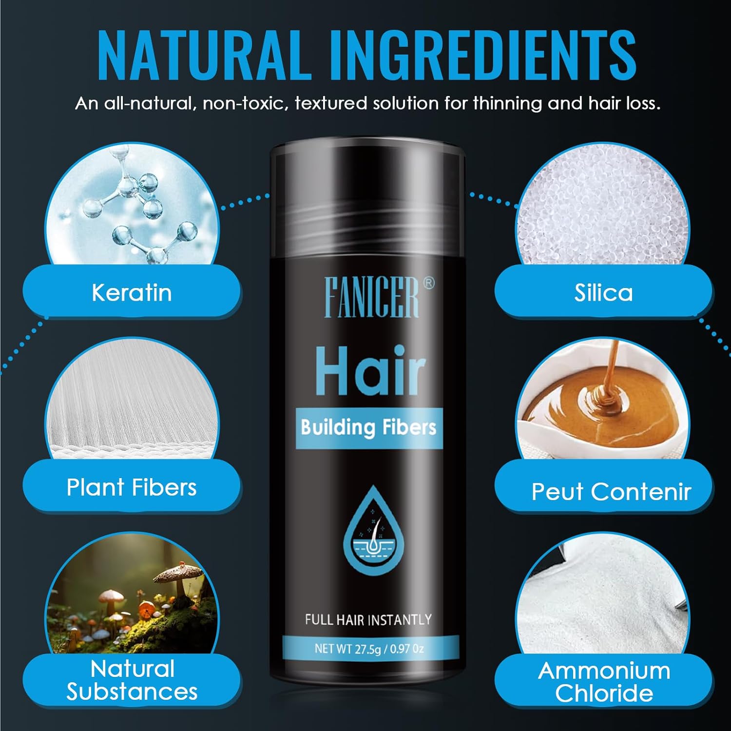 Thumbnail 4 de YOLONCE Fibre capillaire en poudre (27,5 g) – Brun foncé, neutre, dissimule la calvitie