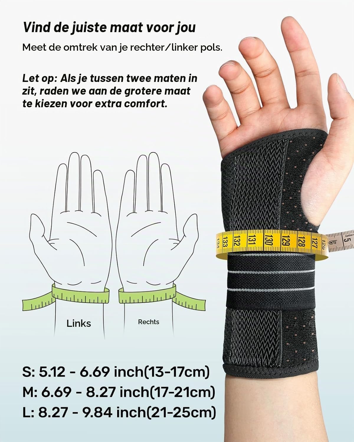 Thumbnail 5 de Rakiie ESP012 polsbrace, set van 2 met 3 aluminium rails, ademend mesh, maat S