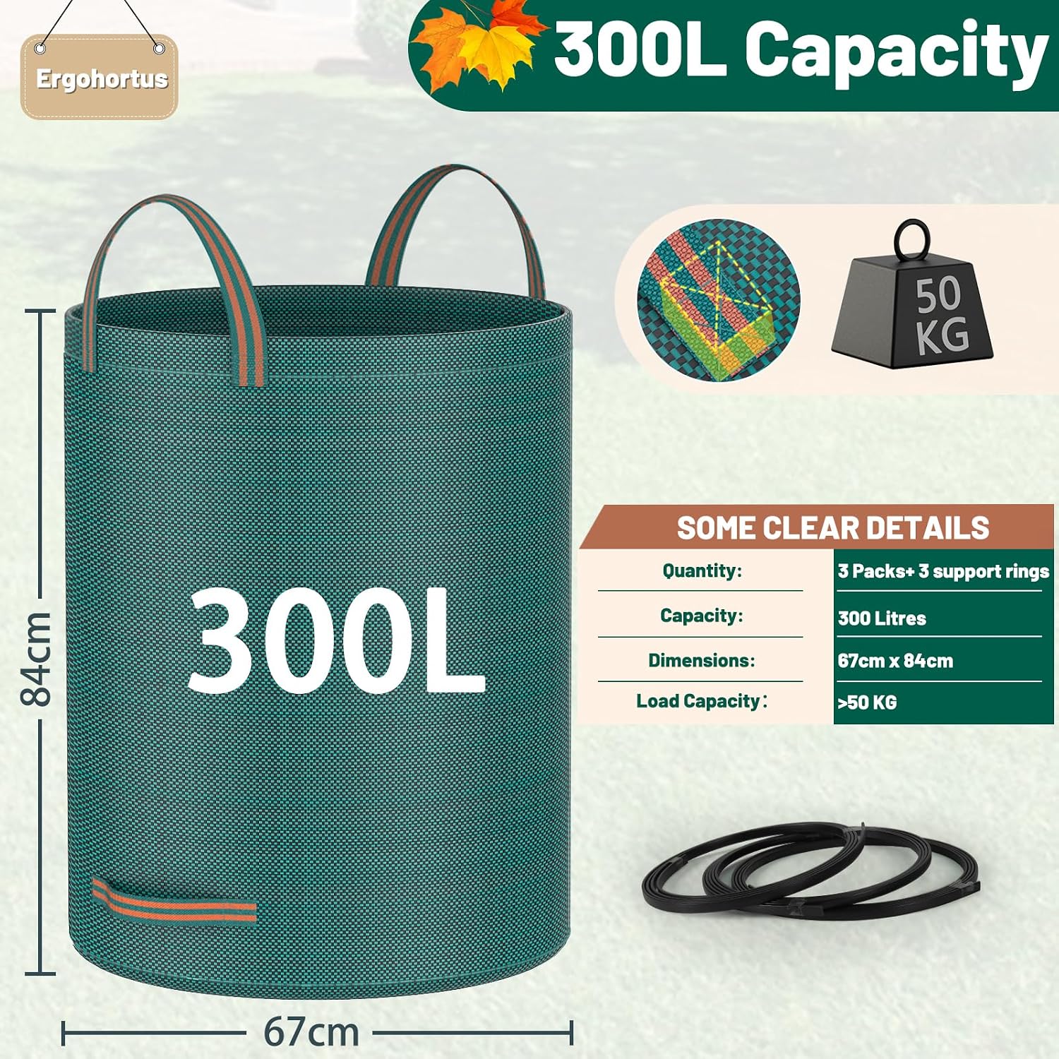 Thumbnail 2 de Ergohortus Heavy Duty Garden Waste Bags — 300L, Reusable with Handles, Waterproof & Foldable