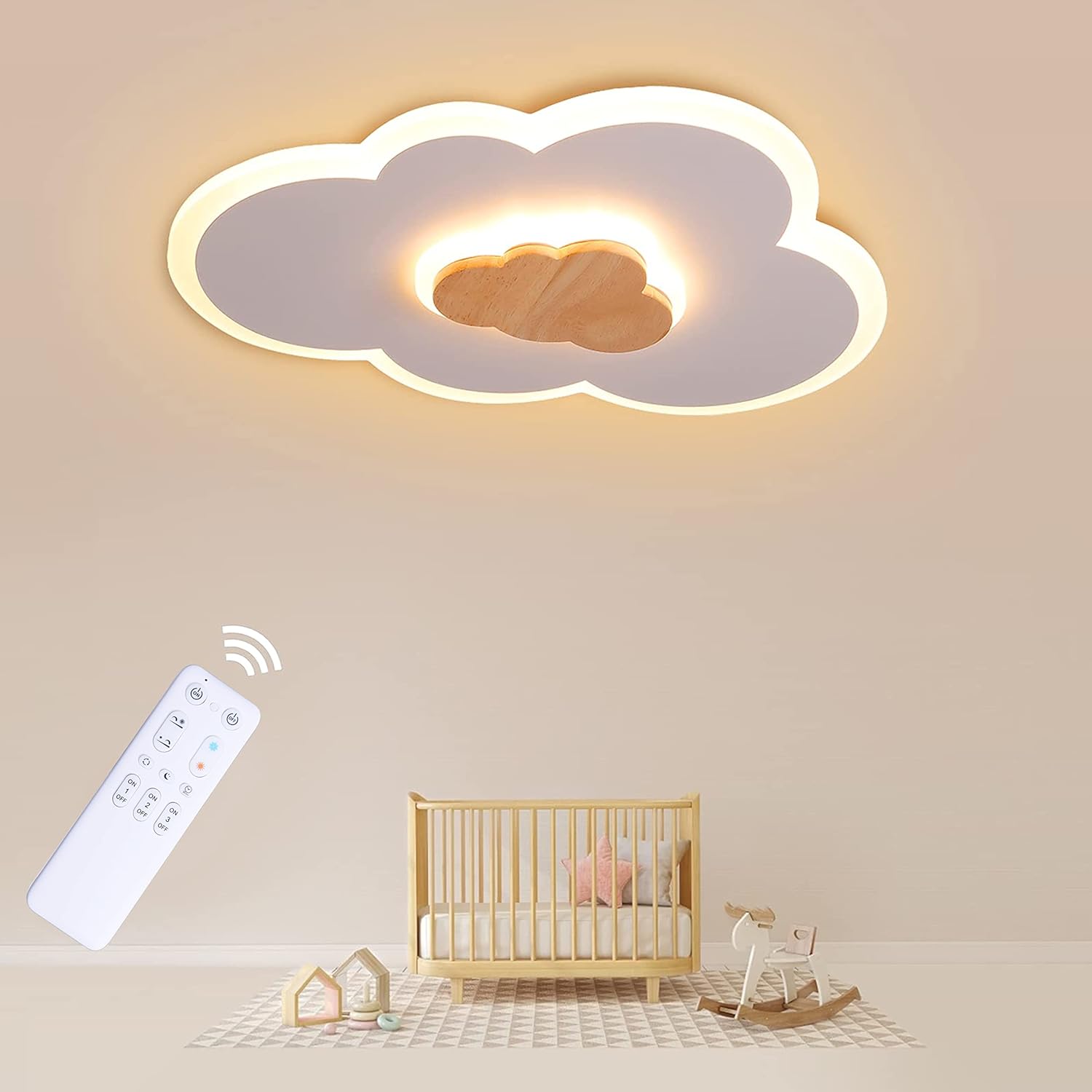 Detalle de FANLG LED-Deckenlampe Kinderzimmer 40 cm – dimmbar, Fernbedienung, 3000–6000 K, Wolkendesign