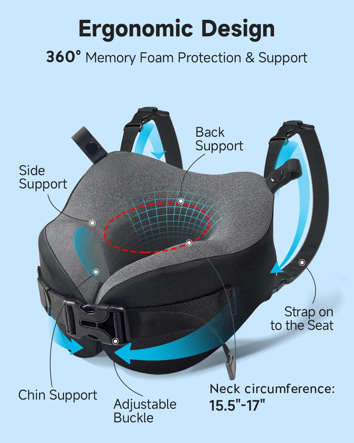Detalle de Umisleep Travel Pillow: Memory Foam Neck Support with 360° Stability and Detachable Eye Mask
