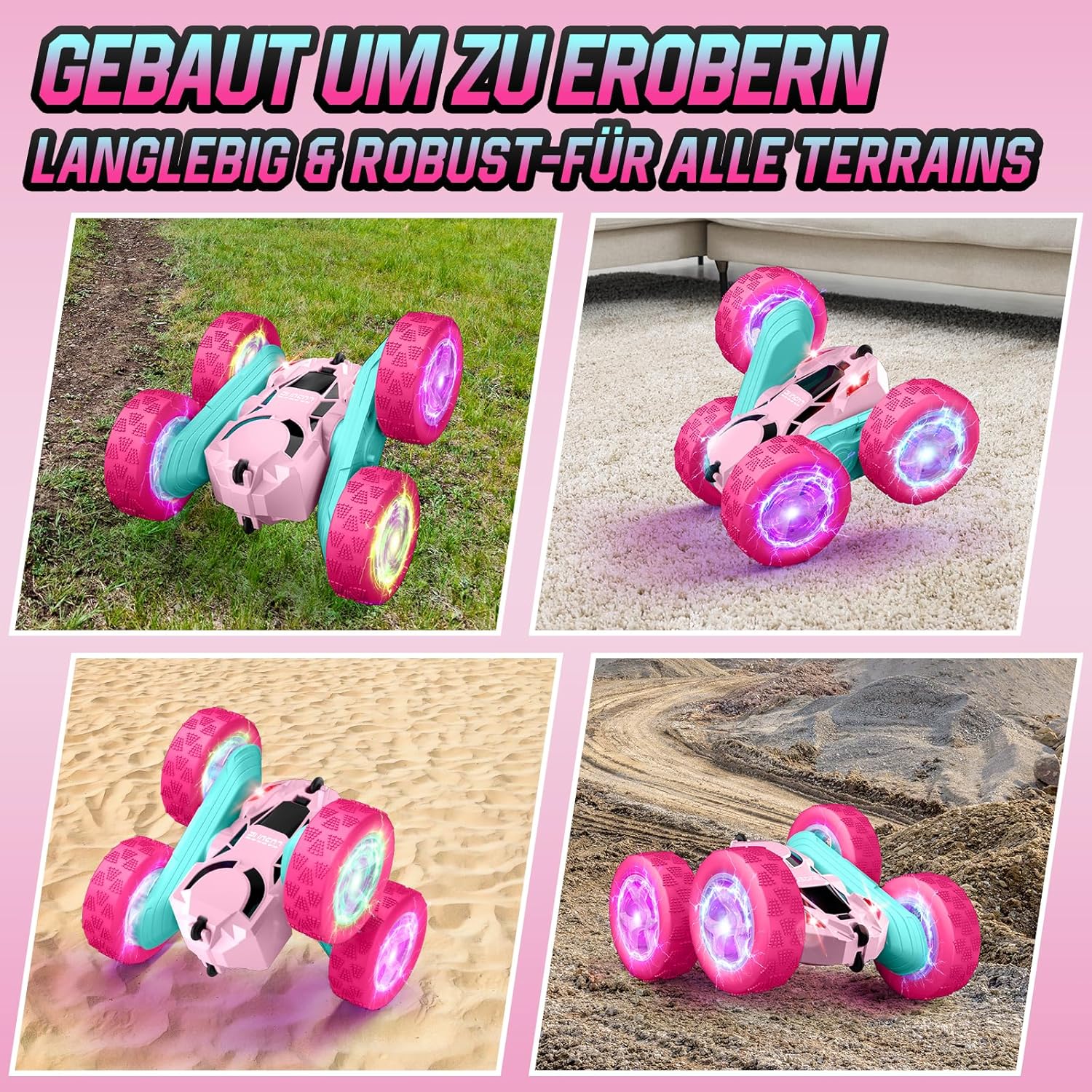 Thumbnail 5 de cosone Rosa Ferngesteuertes RC-Stuntauto für Mädchen (6–12 Jahre), 2,4 GHz, 4WD, LED & 360° Flip